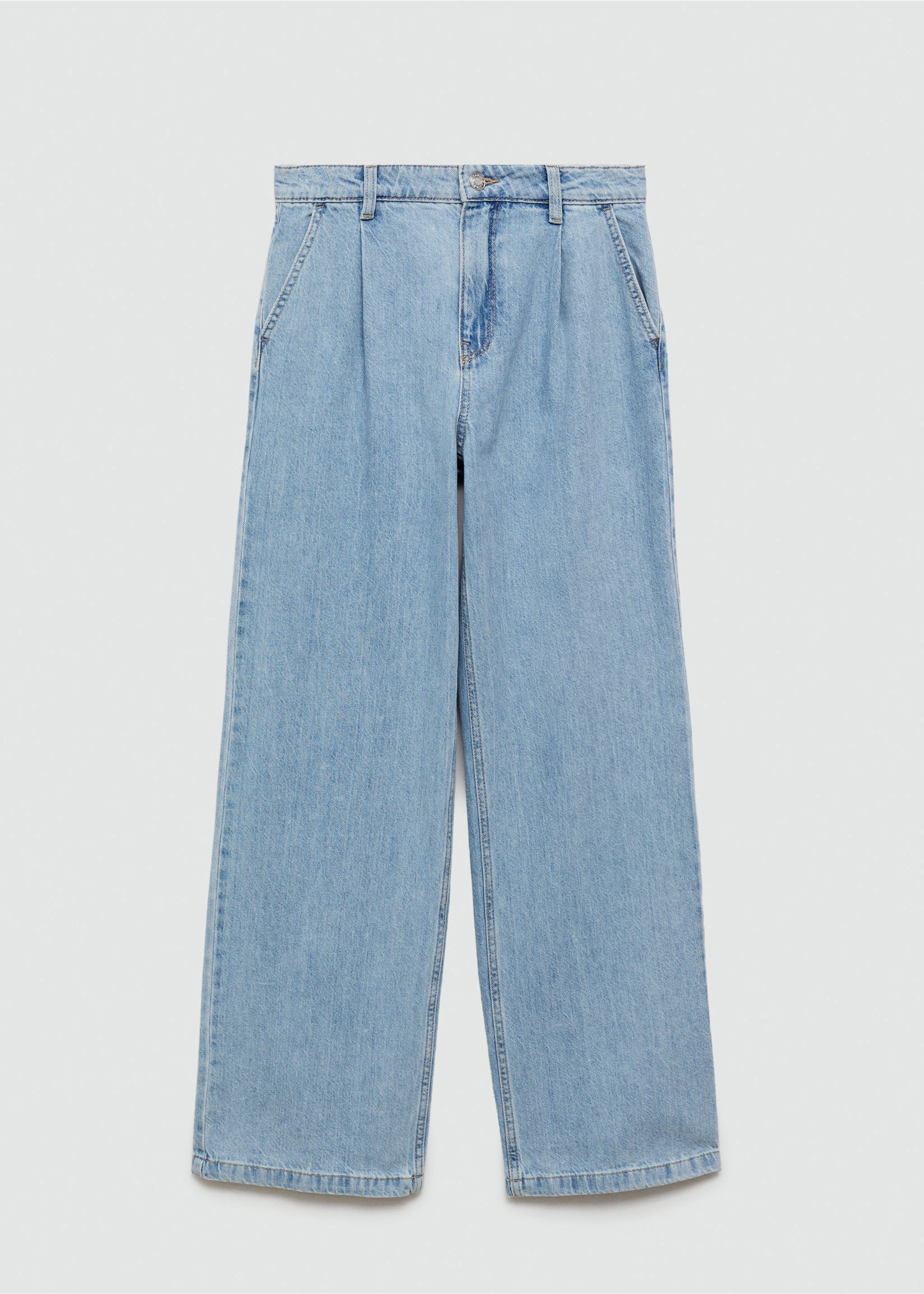 Wide leg pleated jeans - Article without model, Medium Blue. Ref: 77060592-00.