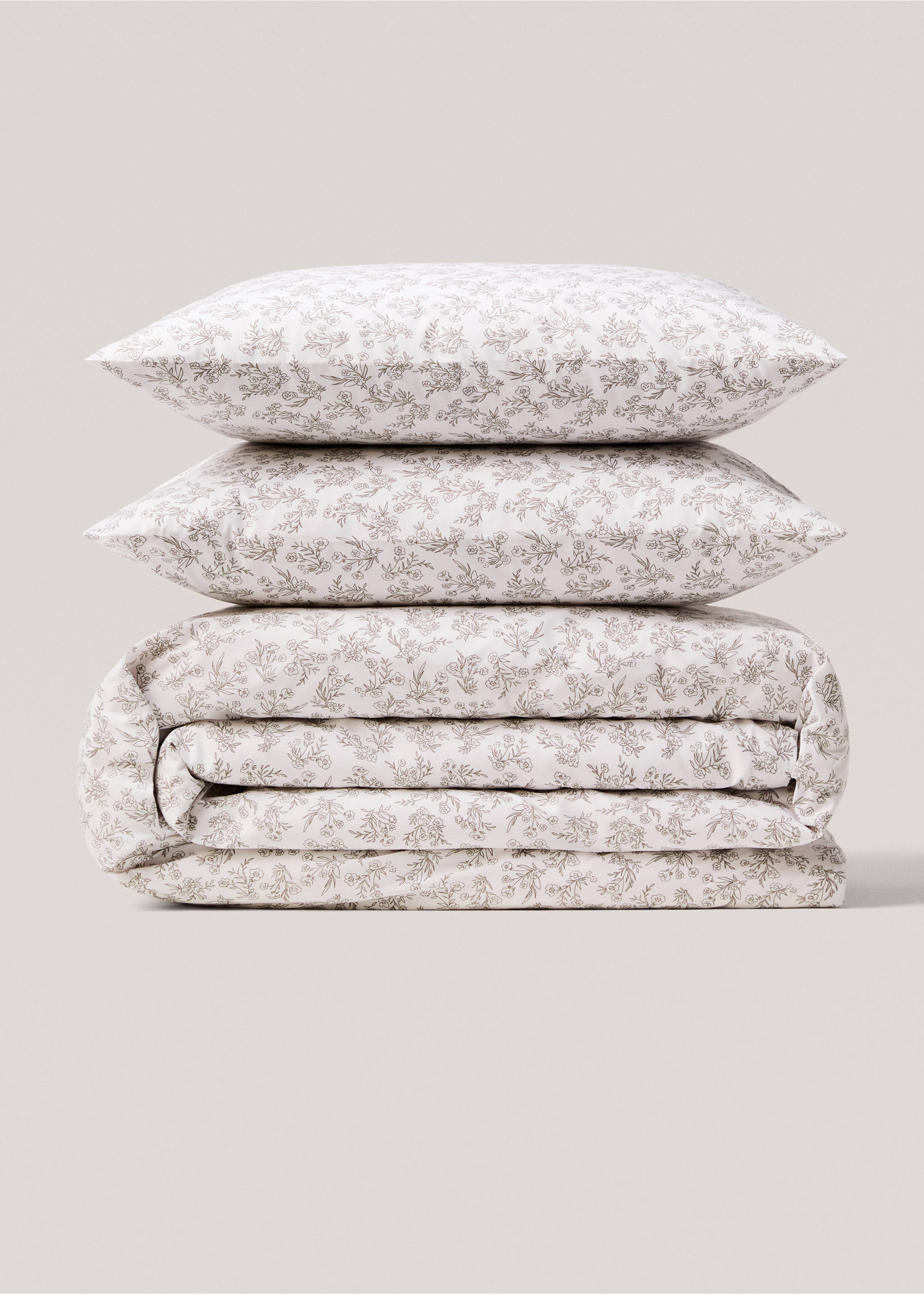 Cotton duvet cover with floral design for king bed - Article without model, Medium Grey. Ref: 77060604-00.