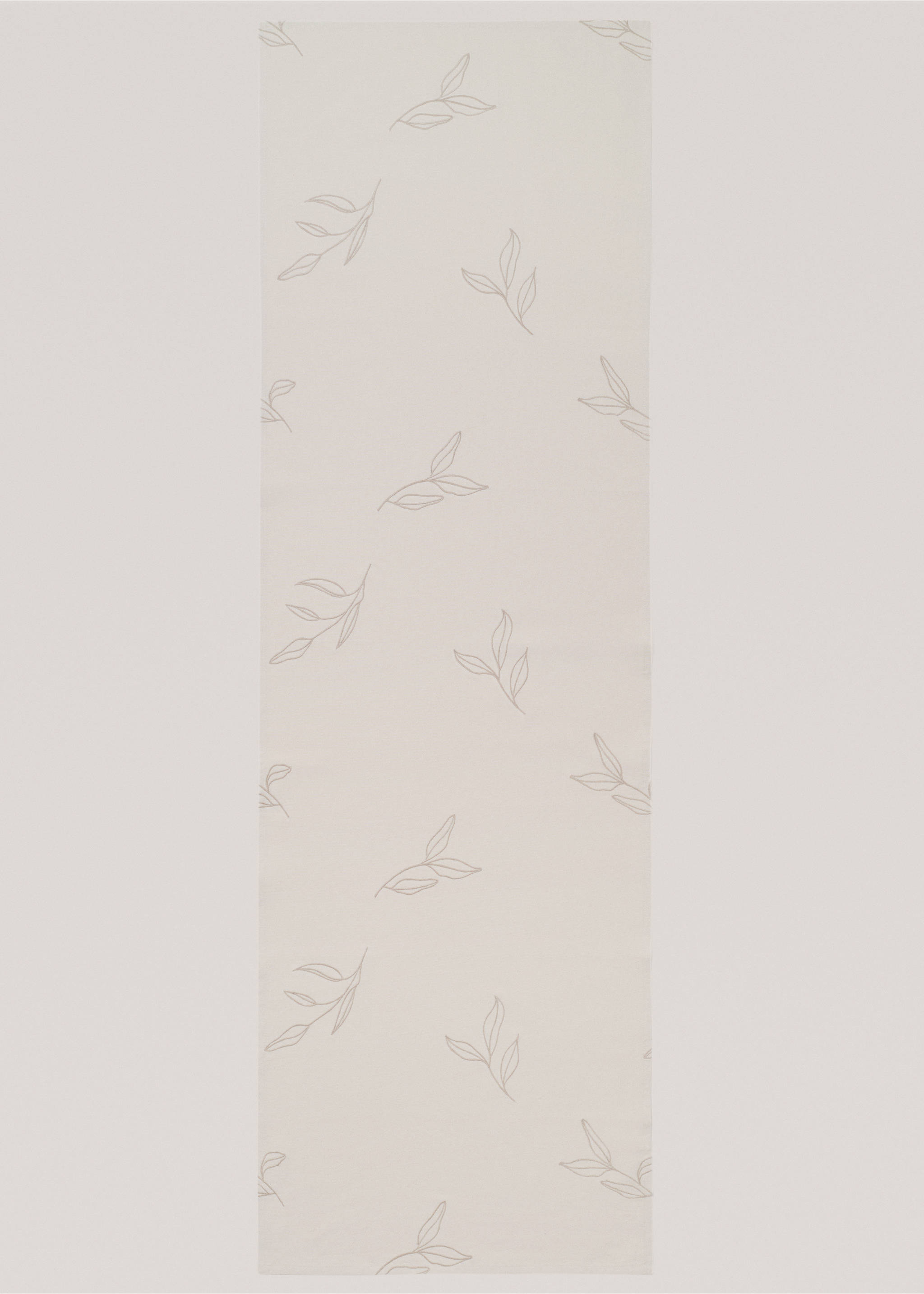 Cotton table runner with embroidered leaves - Article without model, Sand. Ref: 77060606-00.