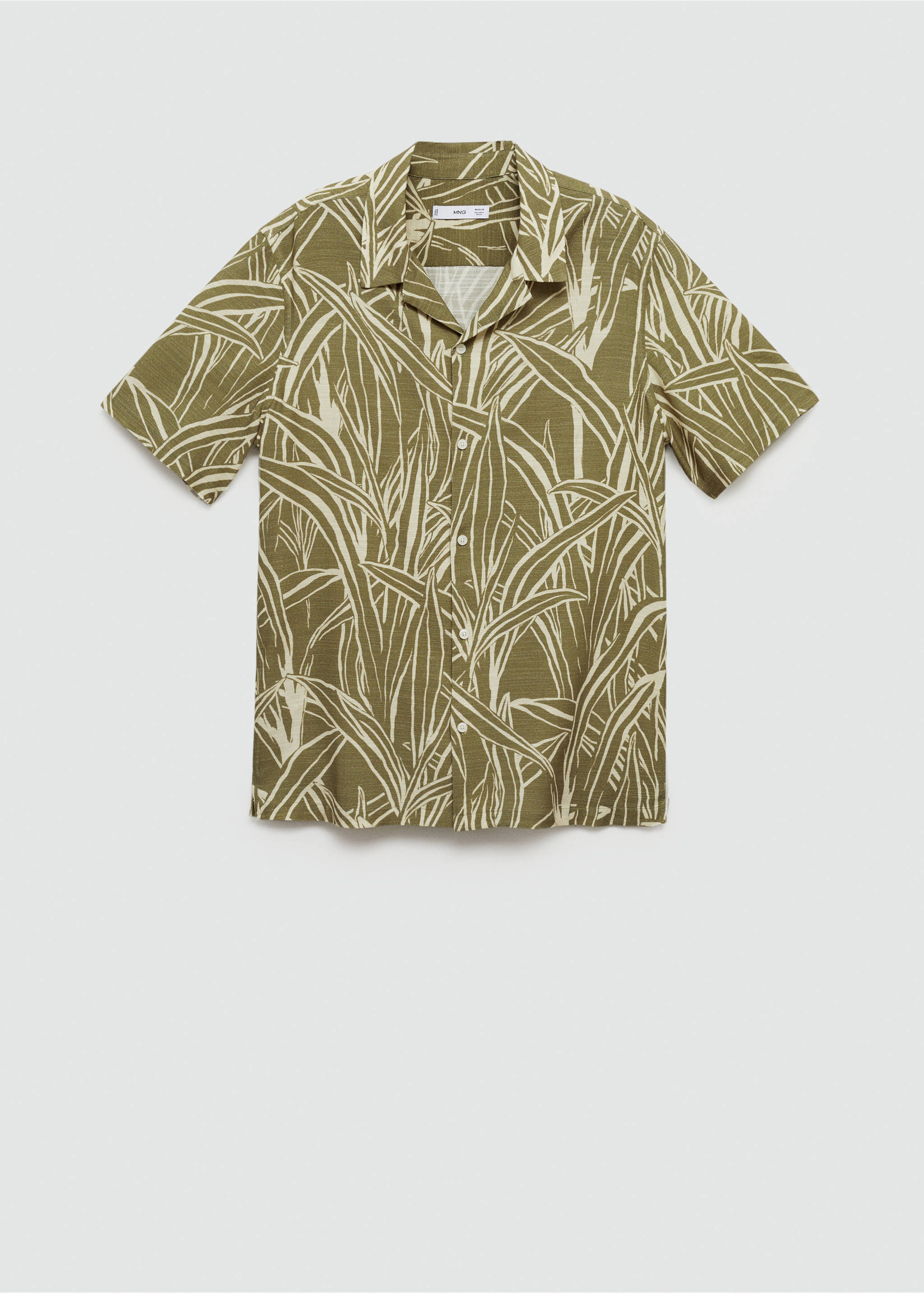 Regular-fit leaf-print shirt - Article without model, Khaki. Ref: 77060621-00.