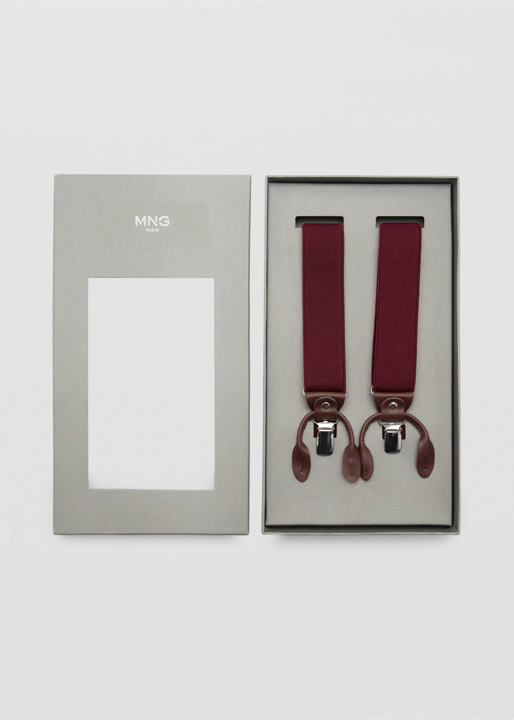 Adjustable elastic straps with leather details - Medium plane, Burgundy. Ref: 77060624-00.