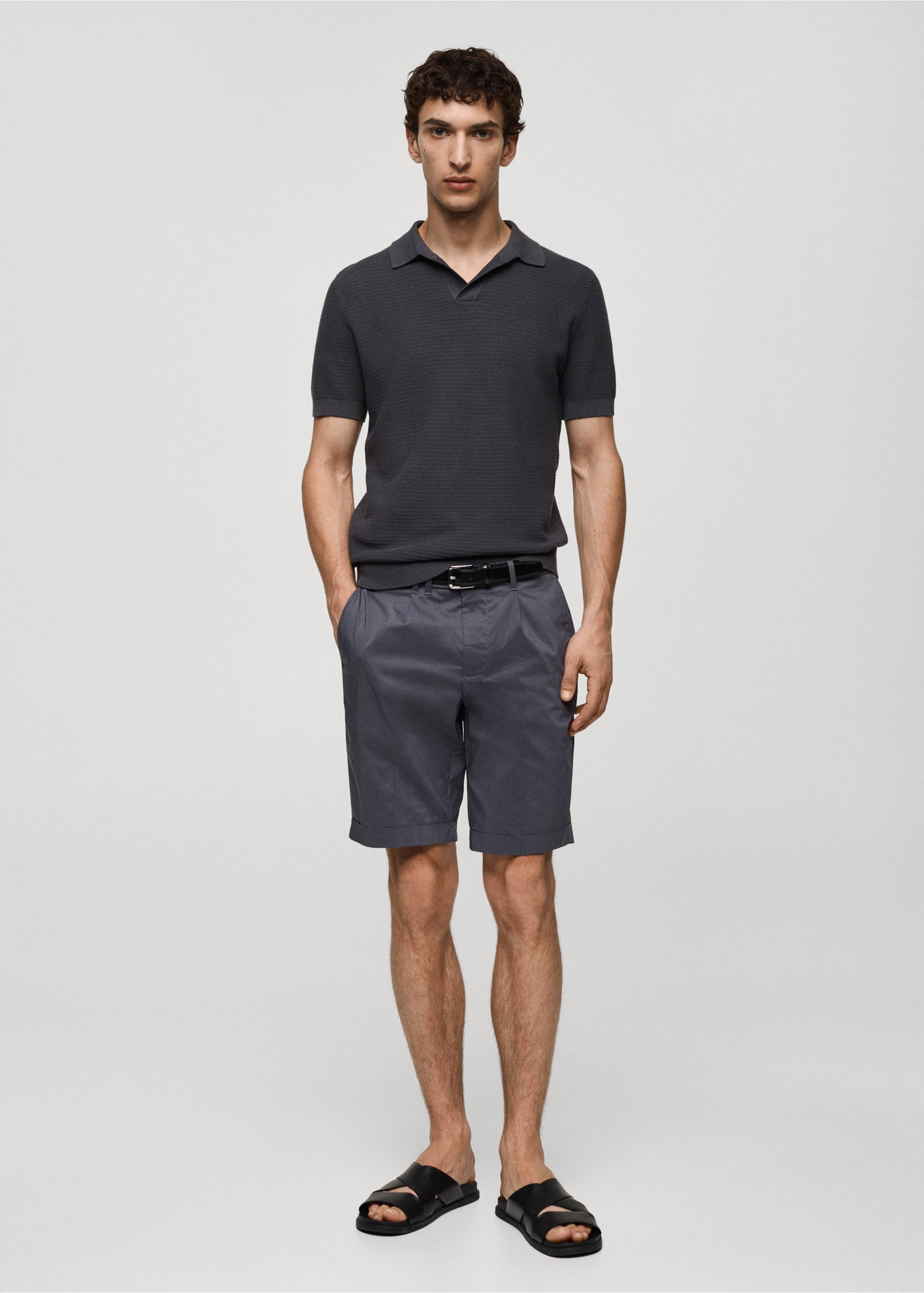 Cotton pleated Bermuda shorts - General plane, Dark Navy. Ref: 77062532-00.