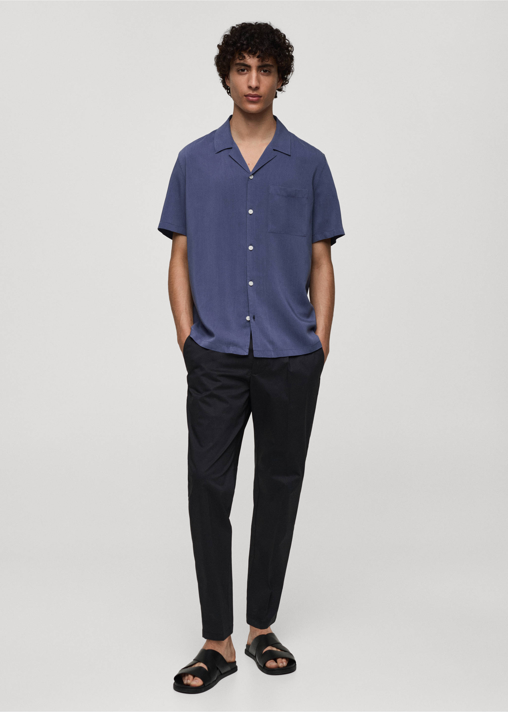 Regular-fit 100% Tencel shirt - General plane, Blue. Ref: 77062545-00.