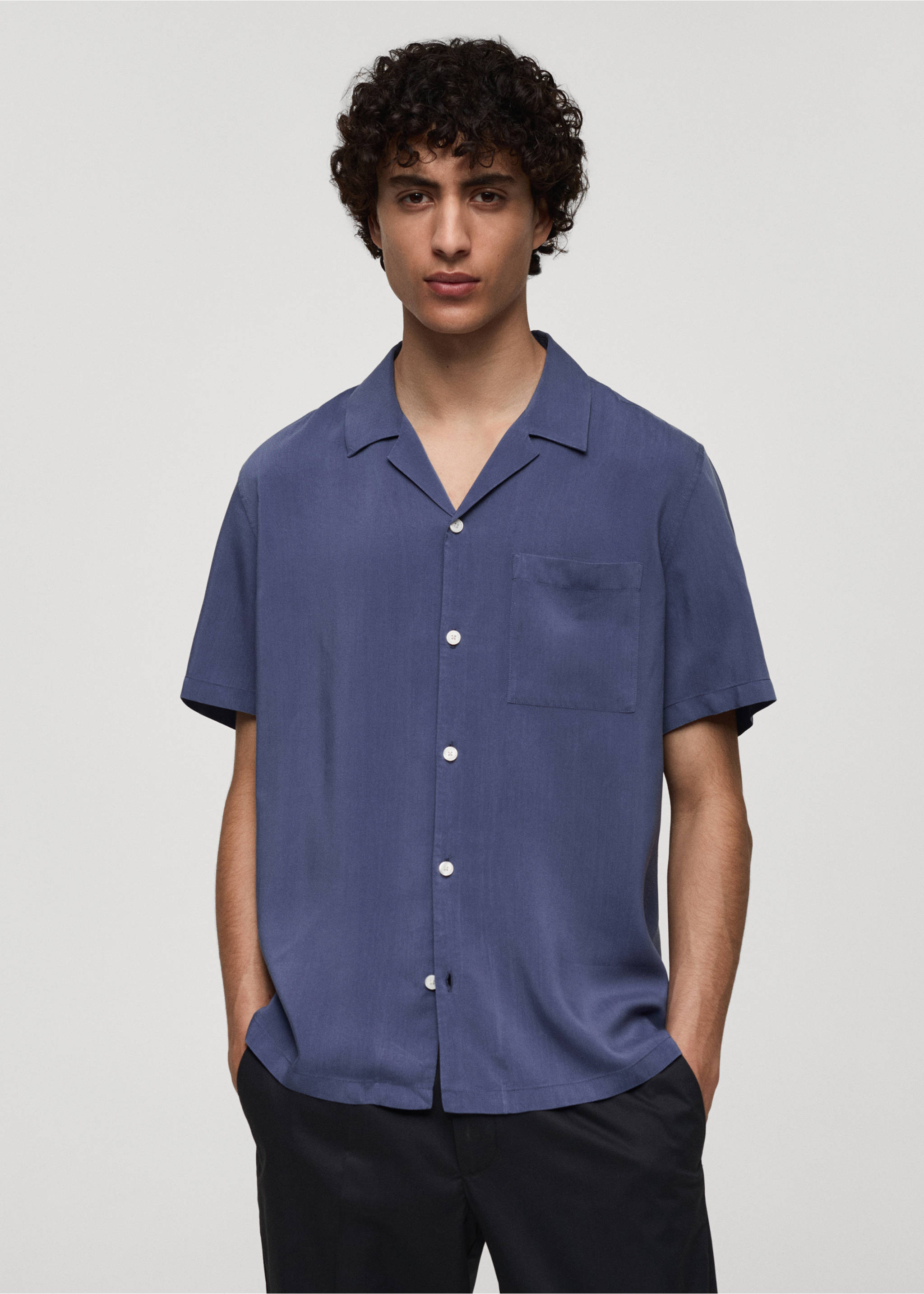 Regular-fit 100% Tencel shirt - Medium plane, Blue. Ref: 77062545-00.