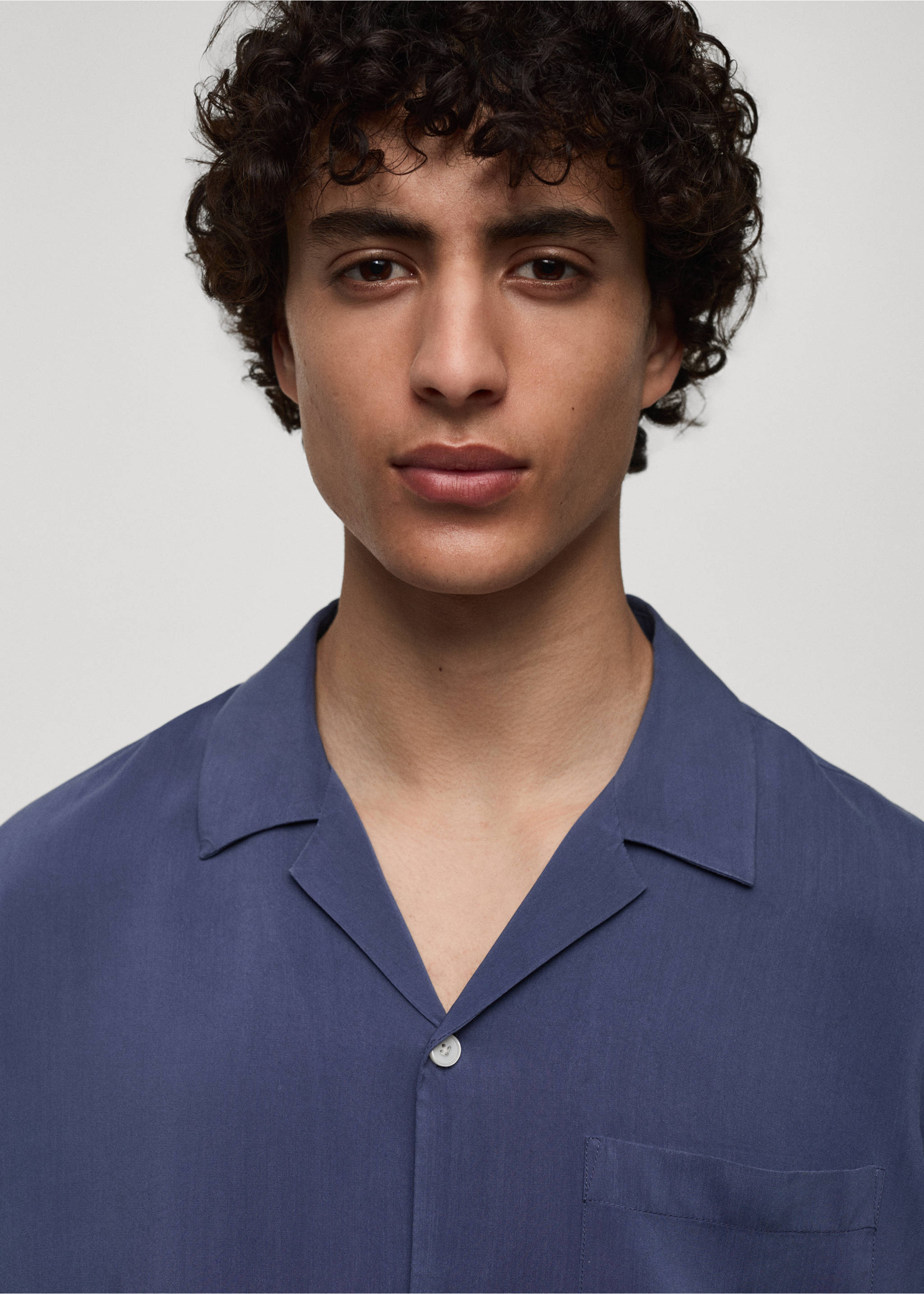 Regular-fit 100% Tencel shirt - Details of the article 1, Blue. Ref: 77062545-00.