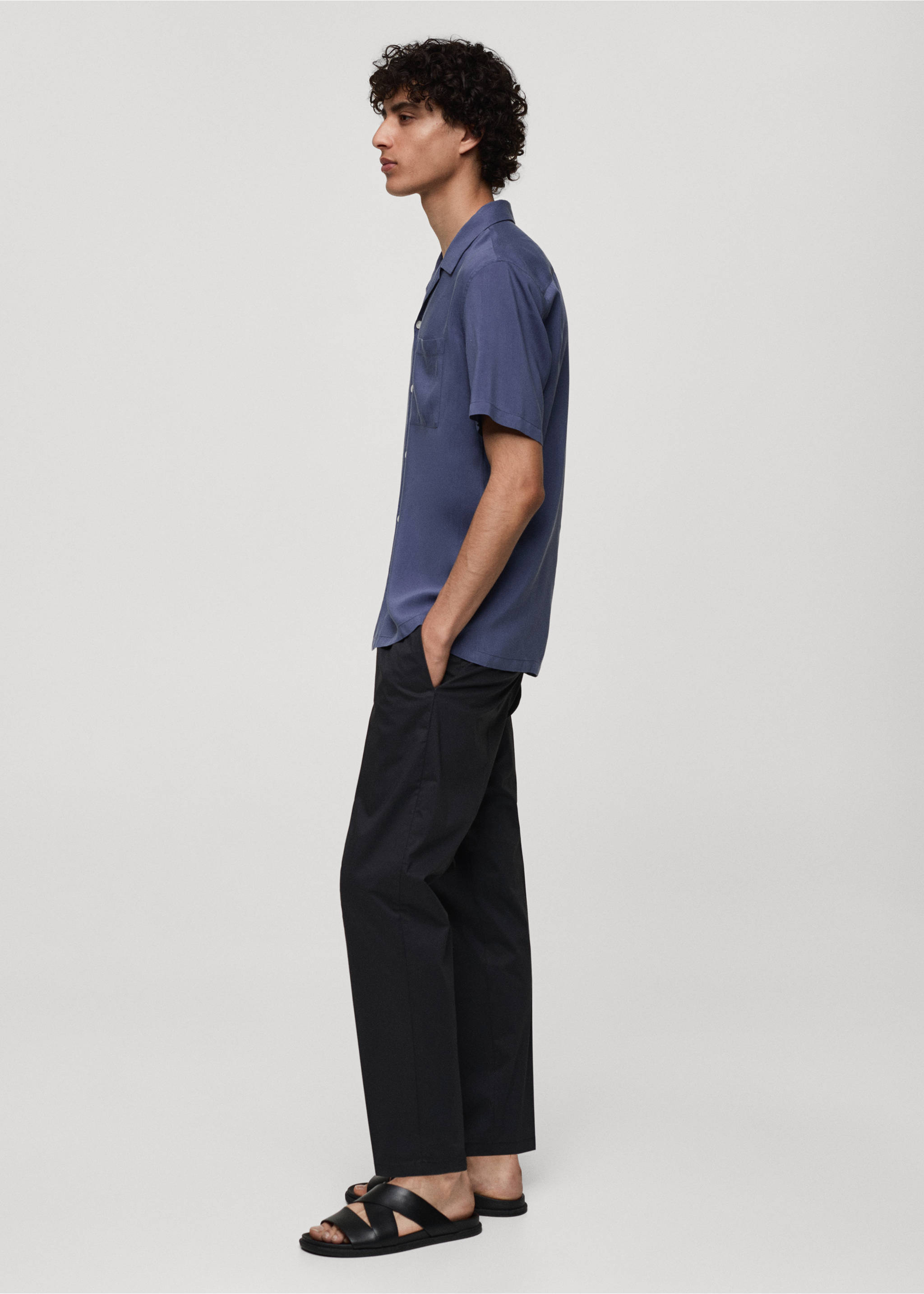 Regular-fit 100% Tencel shirt - Details of the article 2, Blue. Ref: 77062545-00.