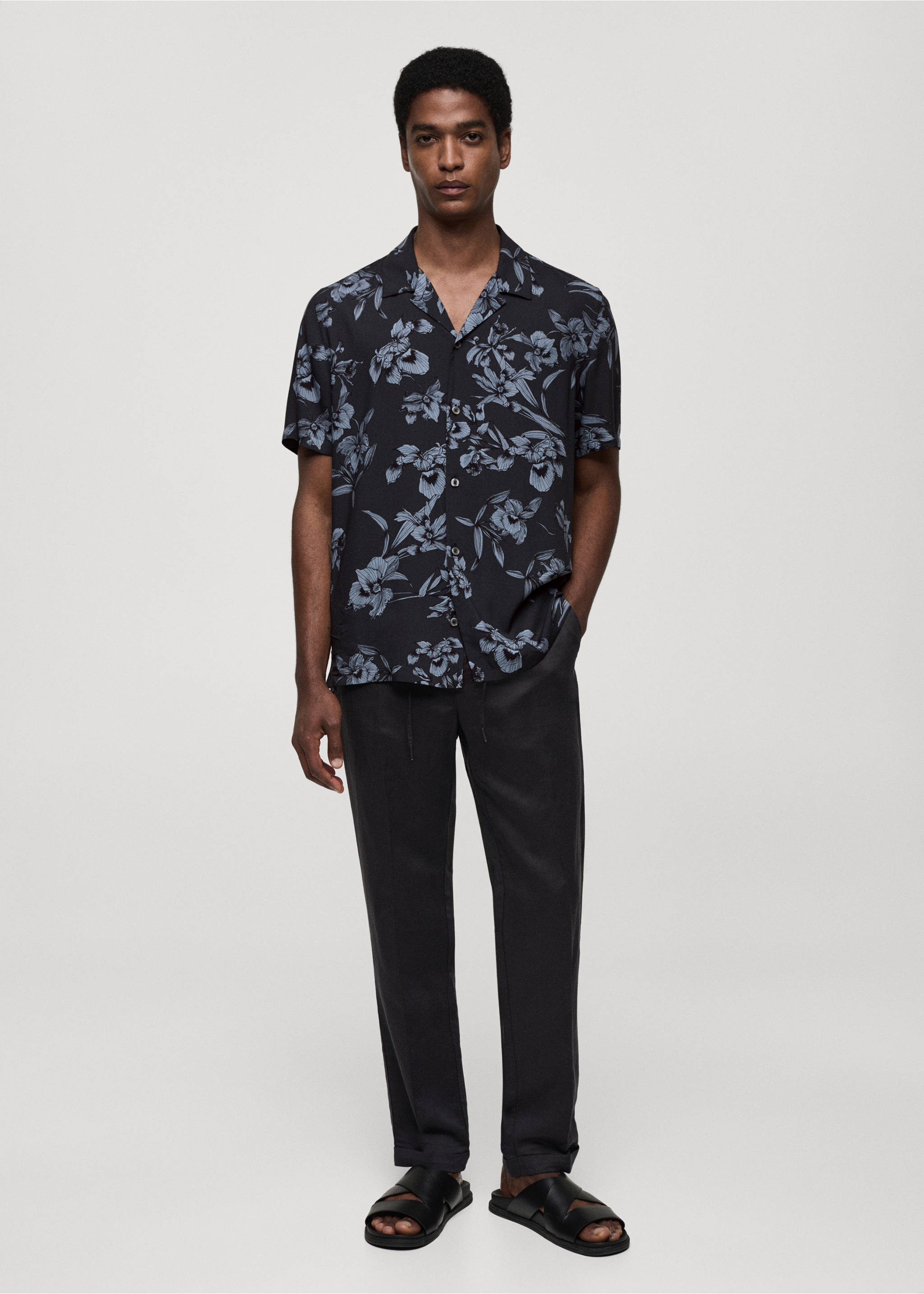 Flowy Hawaiian-print shirt - General plane, Grey. Ref: 77062546-00.