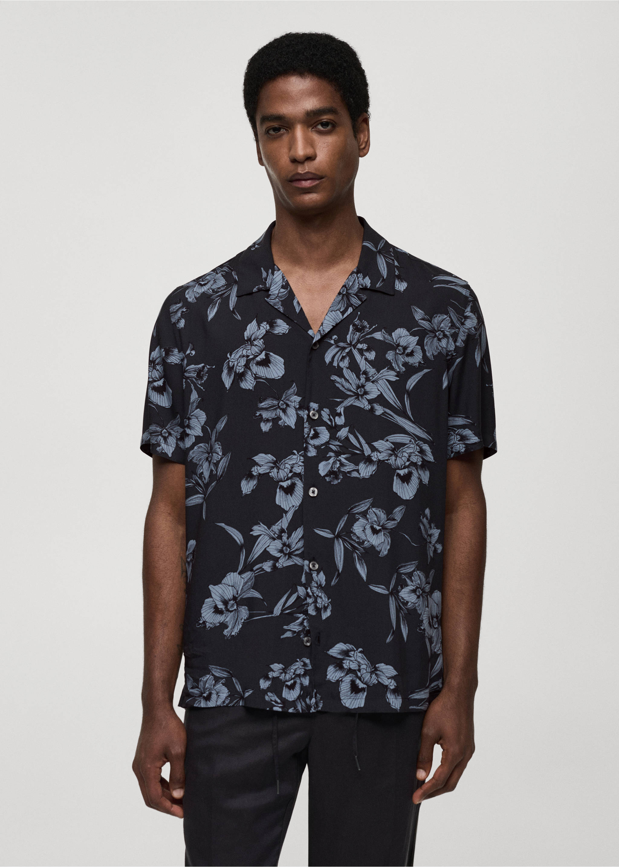 Flowy Hawaiian-print shirt - Medium plane, Grey. Ref: 77062546-00.