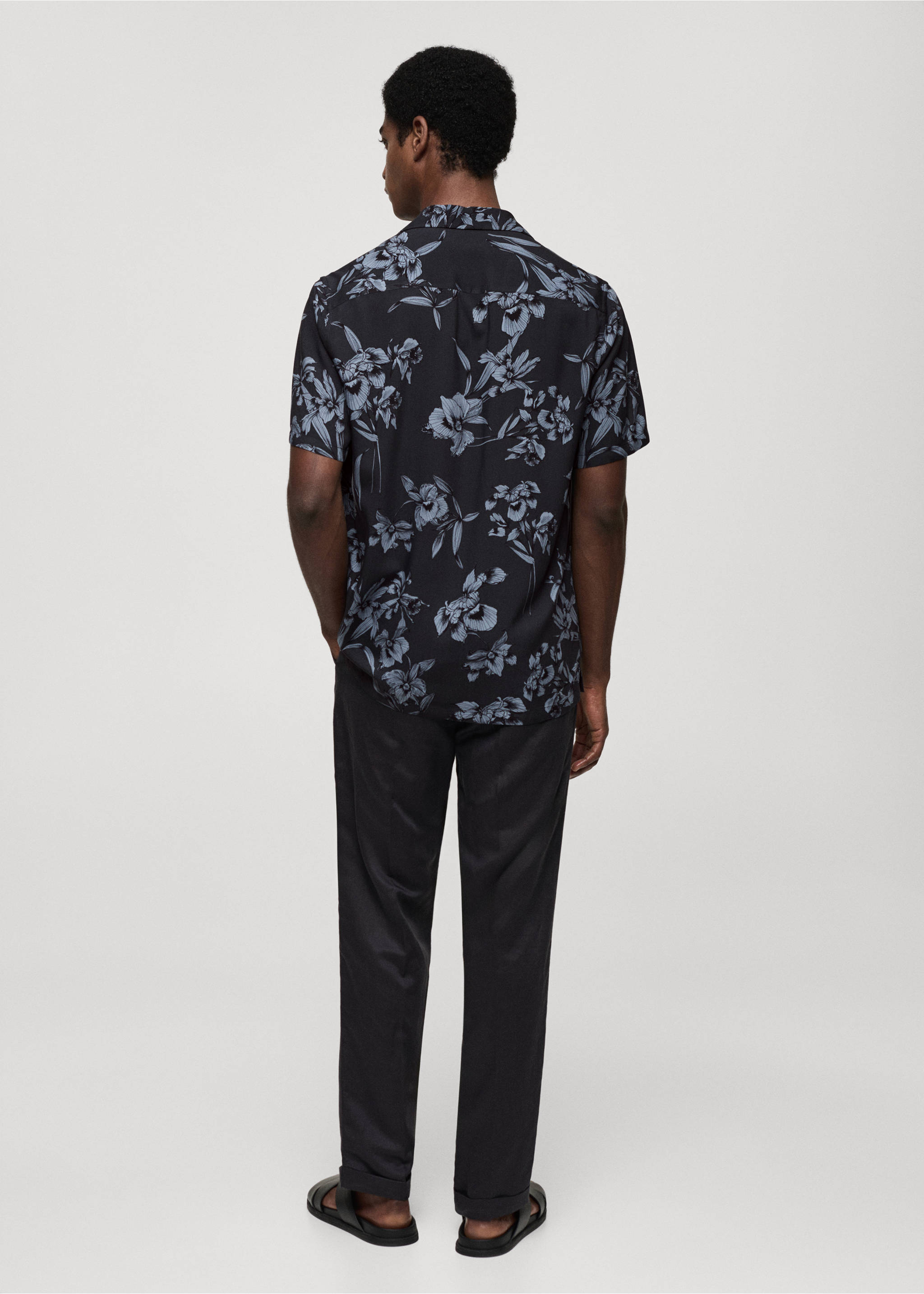 Flowy Hawaiian-print shirt - Reverse of the article, Grey. Ref: 77062546-00.