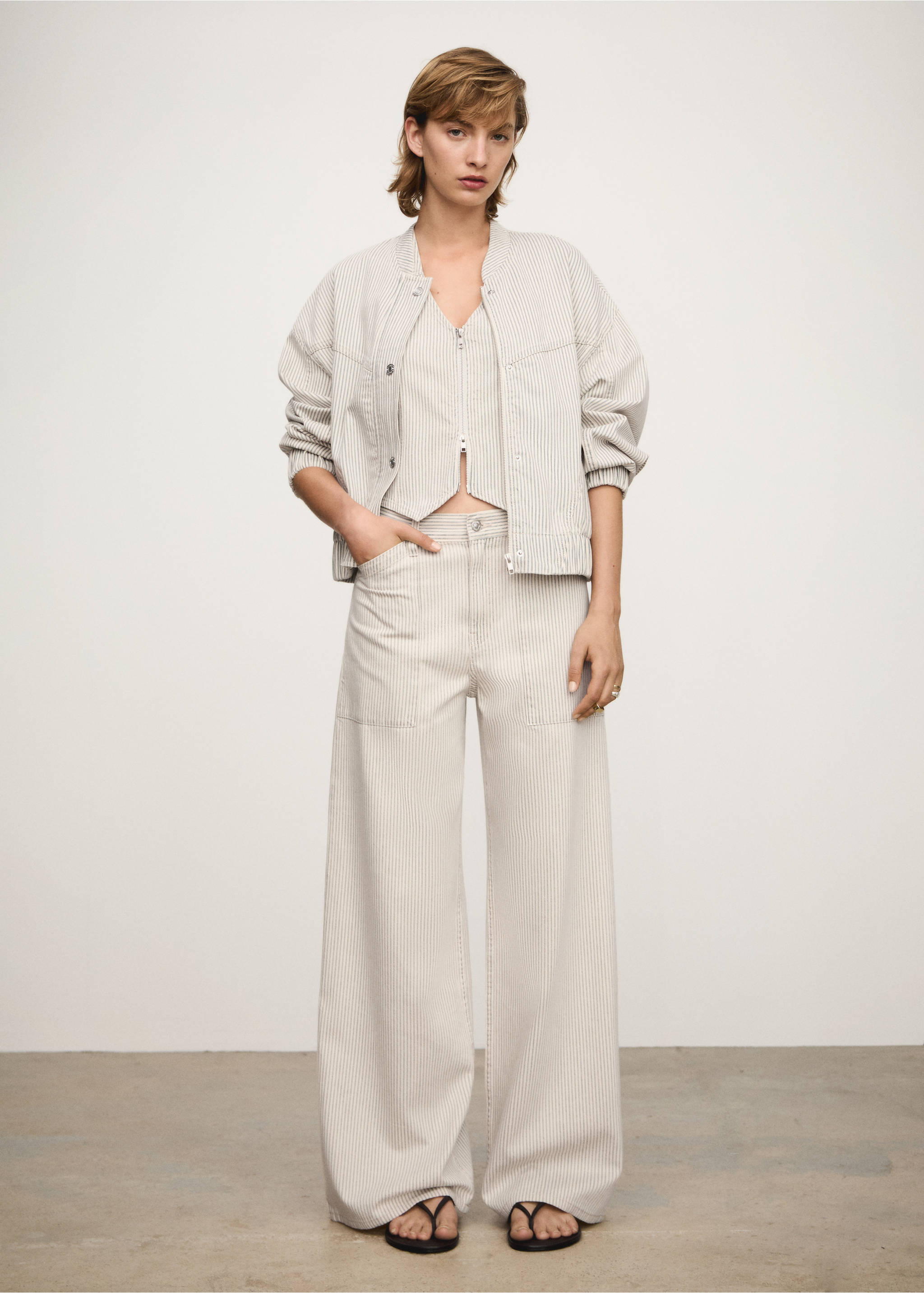 Striped denim jacket - General plane, Beige. Ref: 77062914-00.