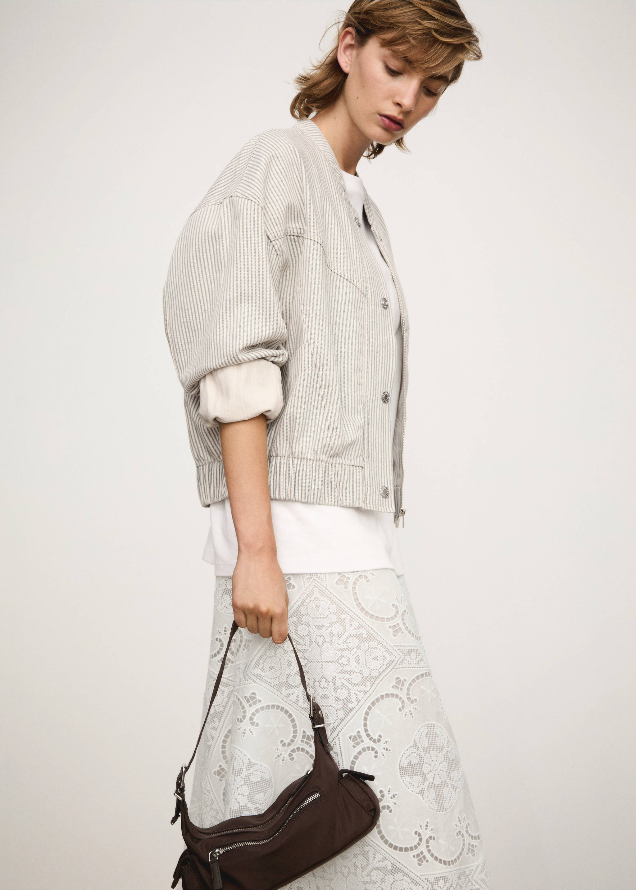 Striped denim jacket - Details of the article 2, Beige. Ref: 77062914-00.