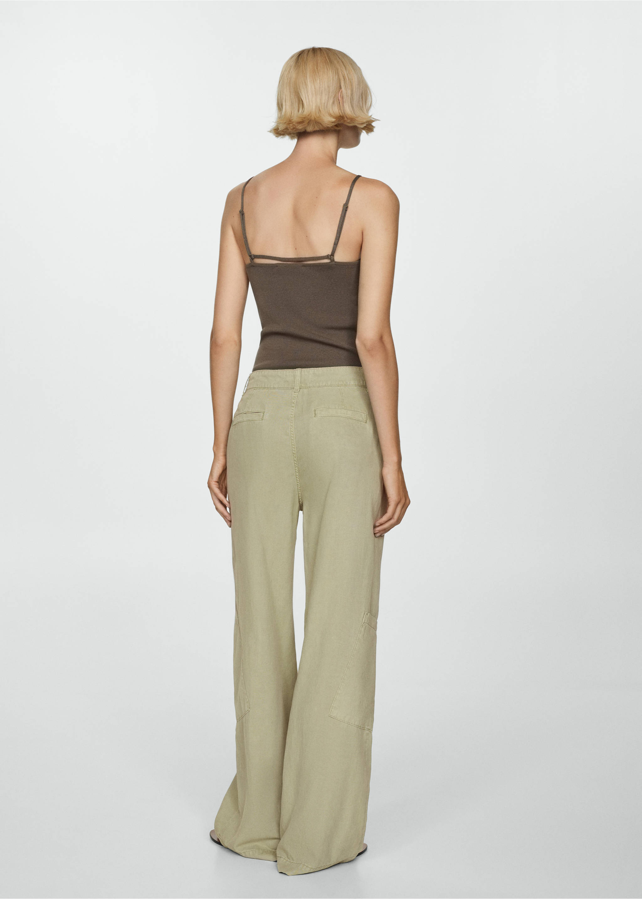 Pantalón lyocell cordón ajustable - Reverso del artículo, Khaki. Ref: 77062915-00.