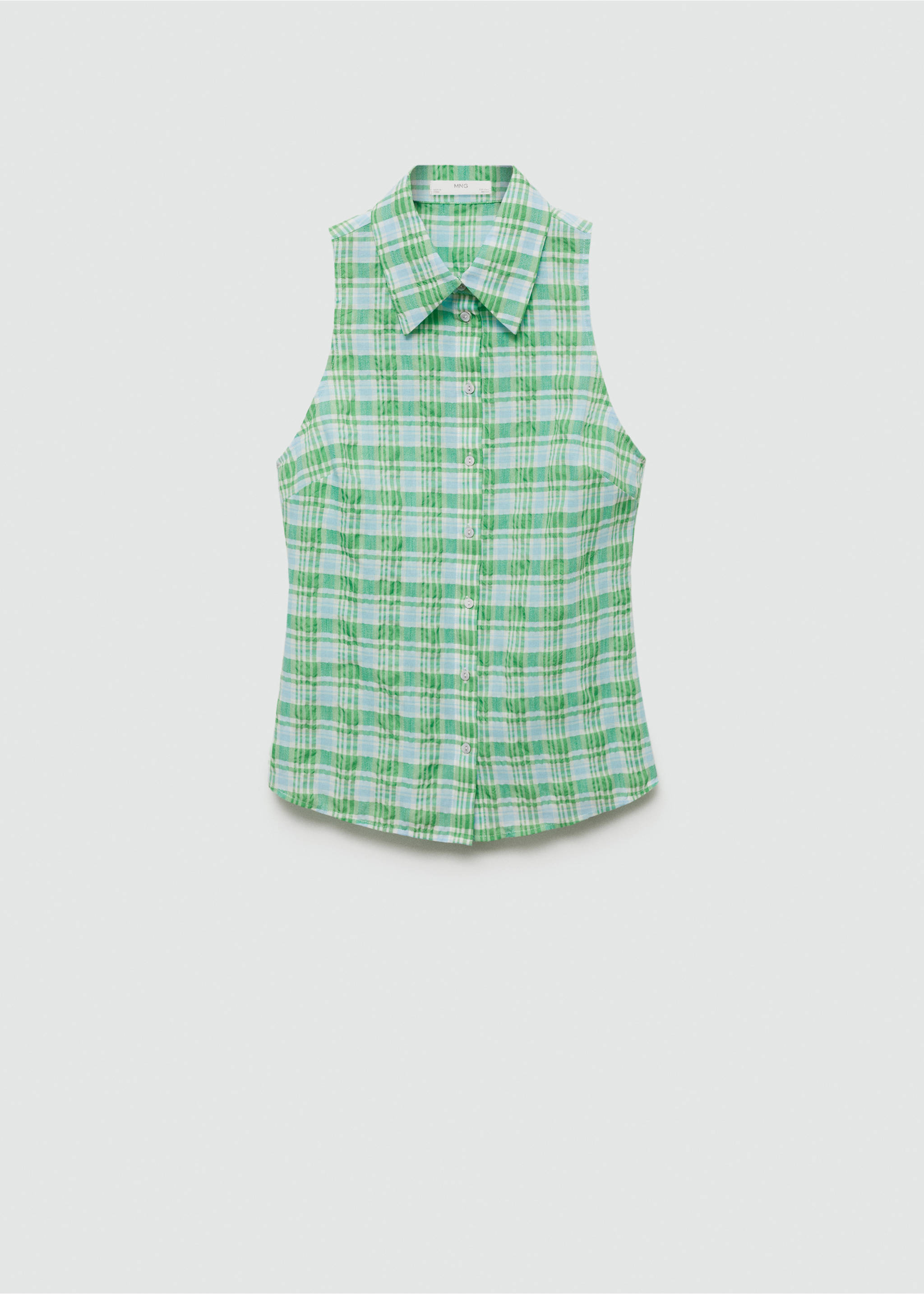 Check sleeveless shirt - Article without model, Green. Ref: 77062916-00.