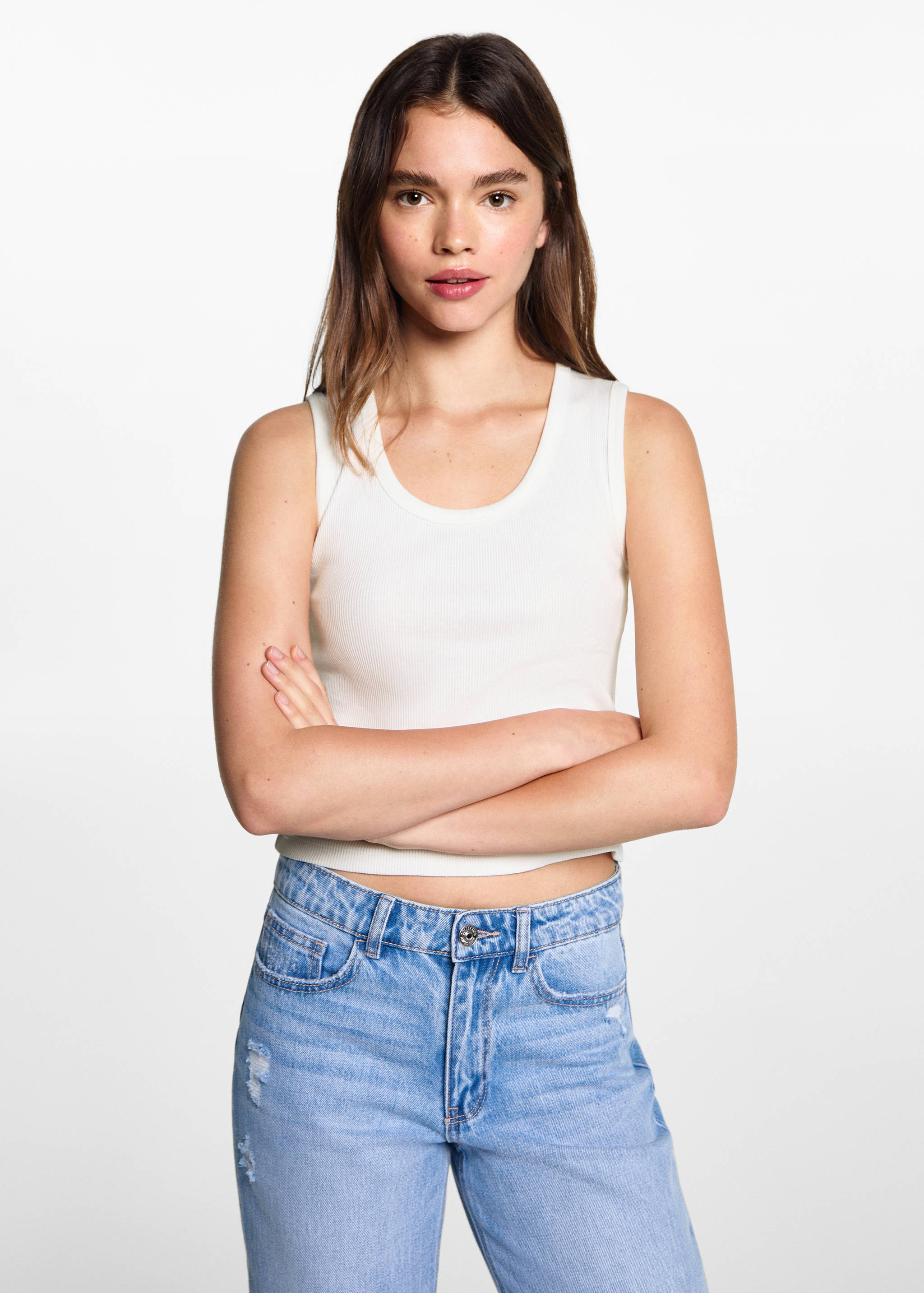 Ribbed cotton-blend top - Medium plane