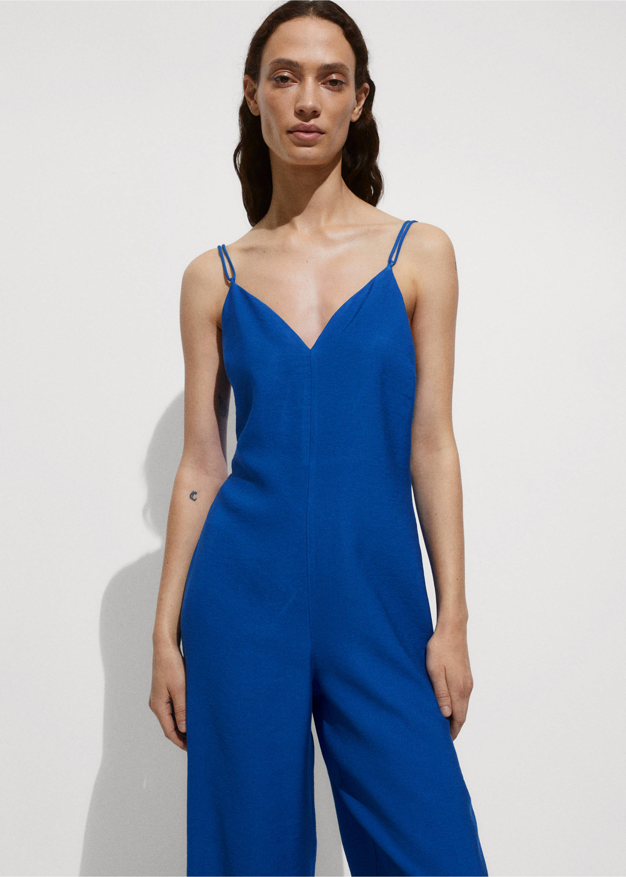 Long strap jumpsuit - Medium plane, Blue. Ref: 77063265-00.