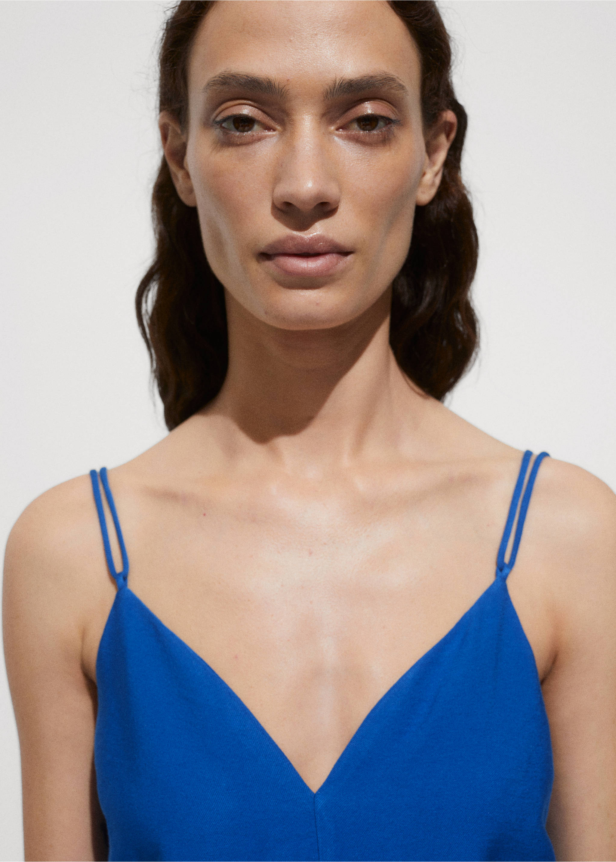 Long strap jumpsuit - Details of the article 1, Blue. Ref: 77063265-00.