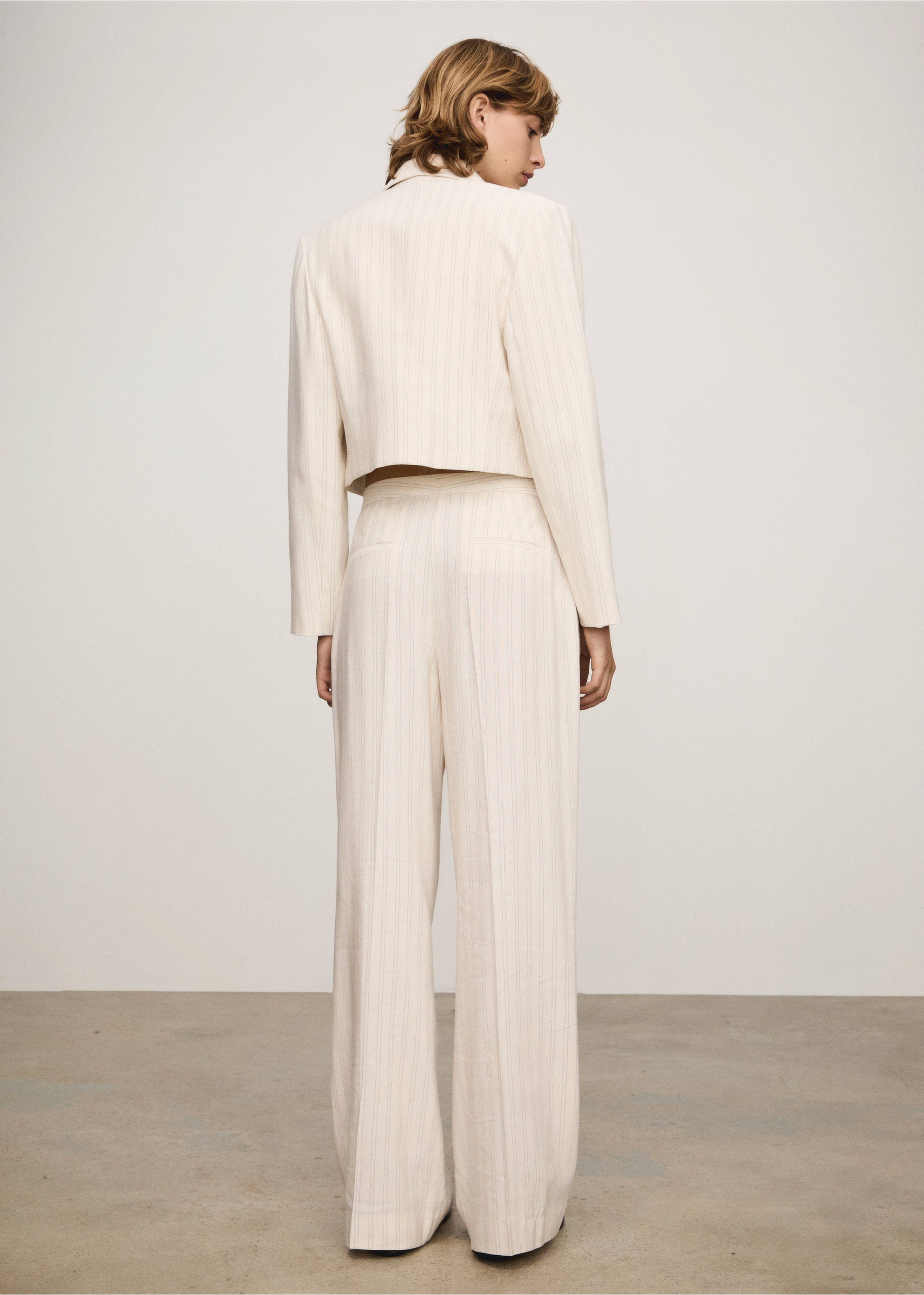 Pantalon droit à rayures - Verso de l’article, Écru. Ref: 77063271-00.