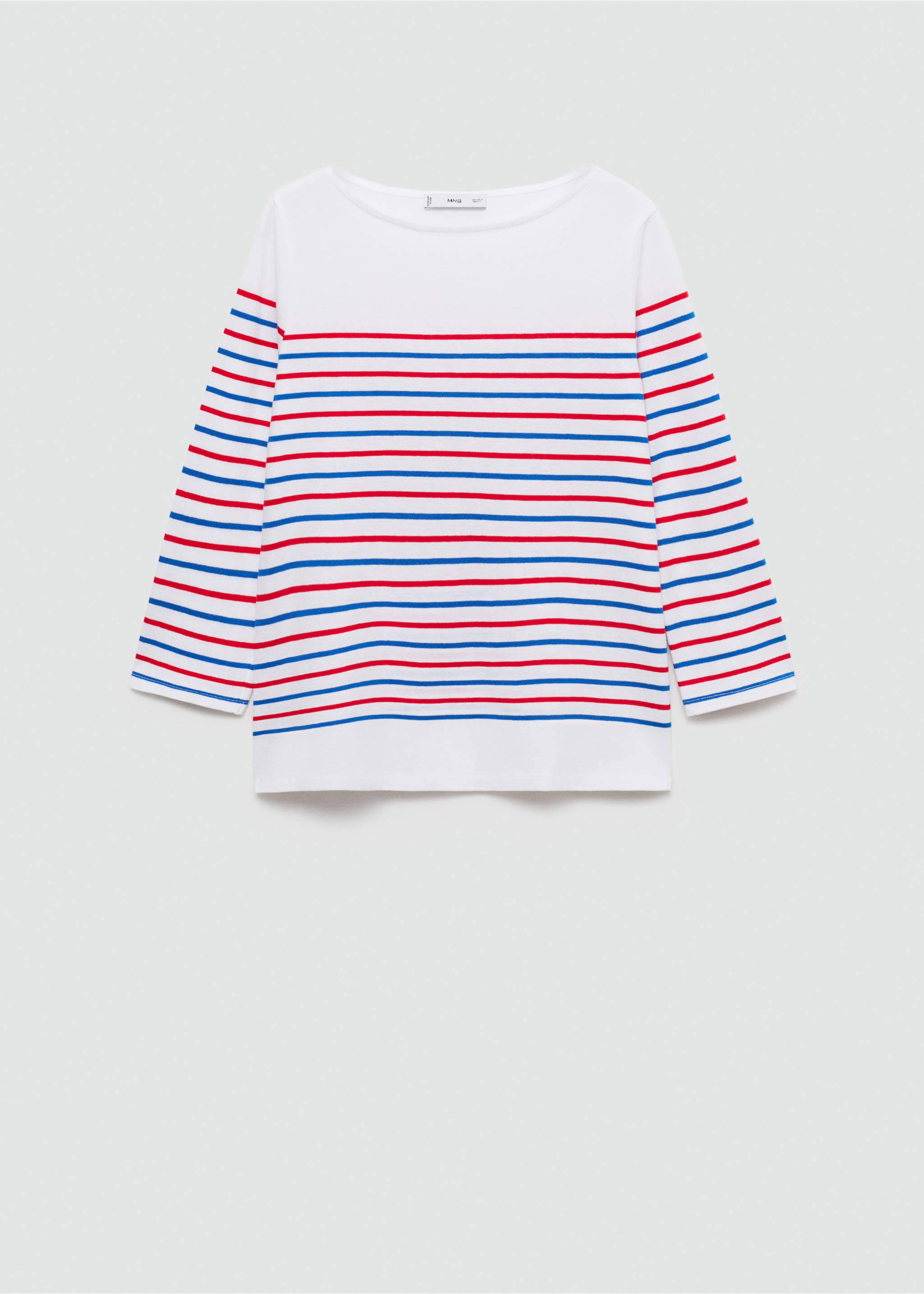 Gestreiftes T-Shirt mit Bateau-Ausschnitt - Artikel ohne Model, Weiß. Ref: 77064018-00.