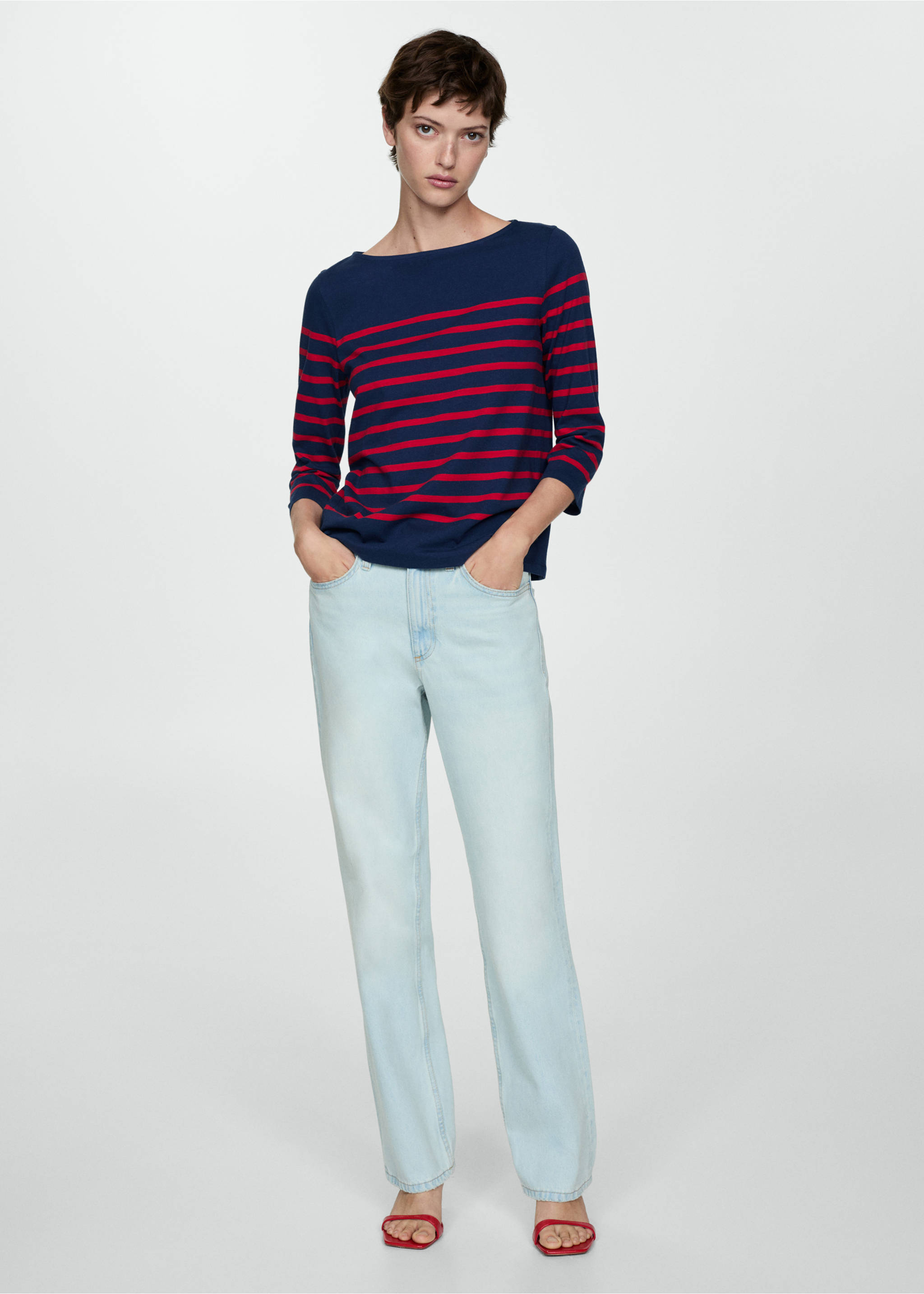 Striped boat-neck t-shirt - General plane, Dark Navy. Ref: 77064018-00.
