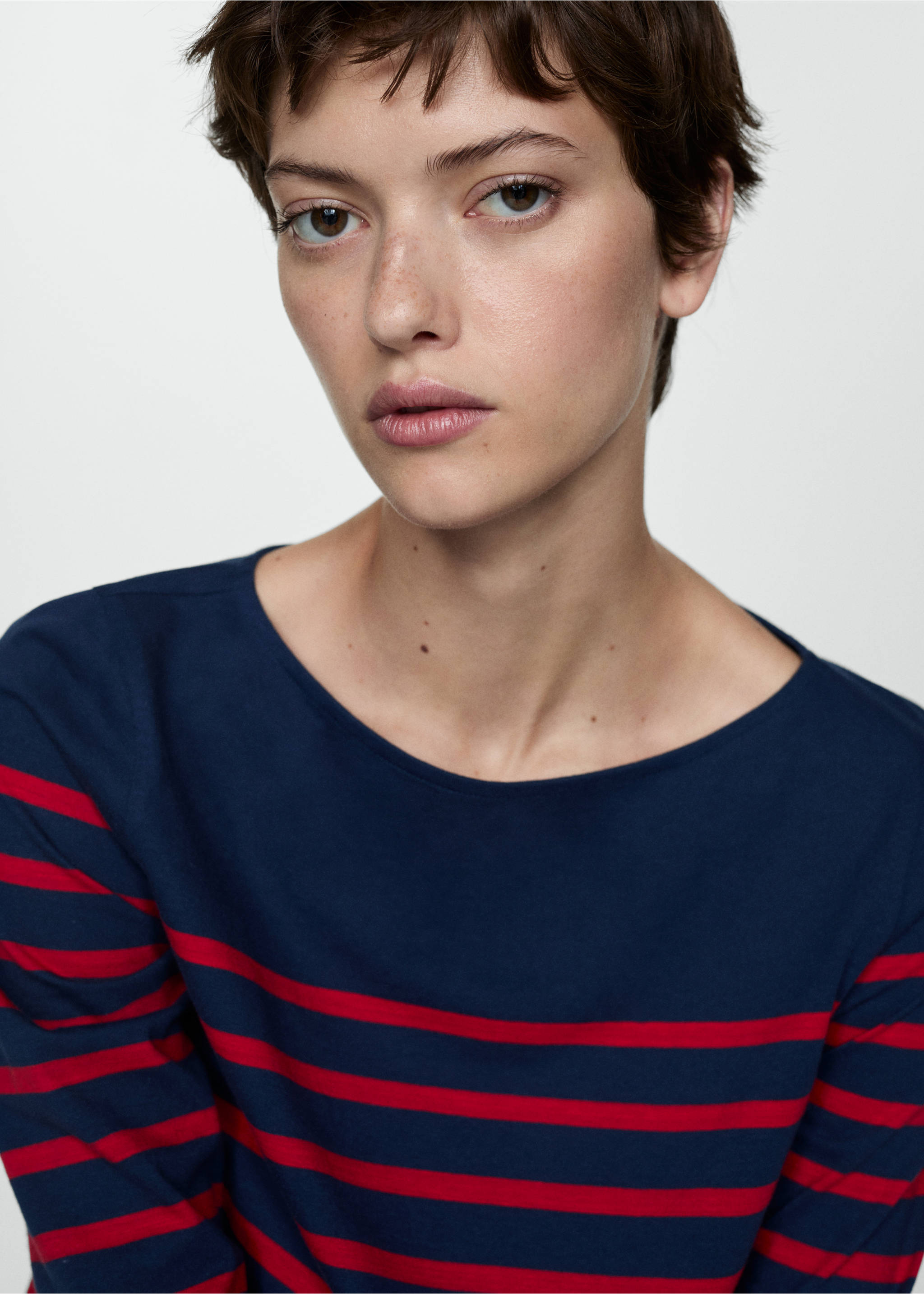 Striped boat-neck t-shirt - Medium plane, Dark Navy. Ref: 77064018-00.
