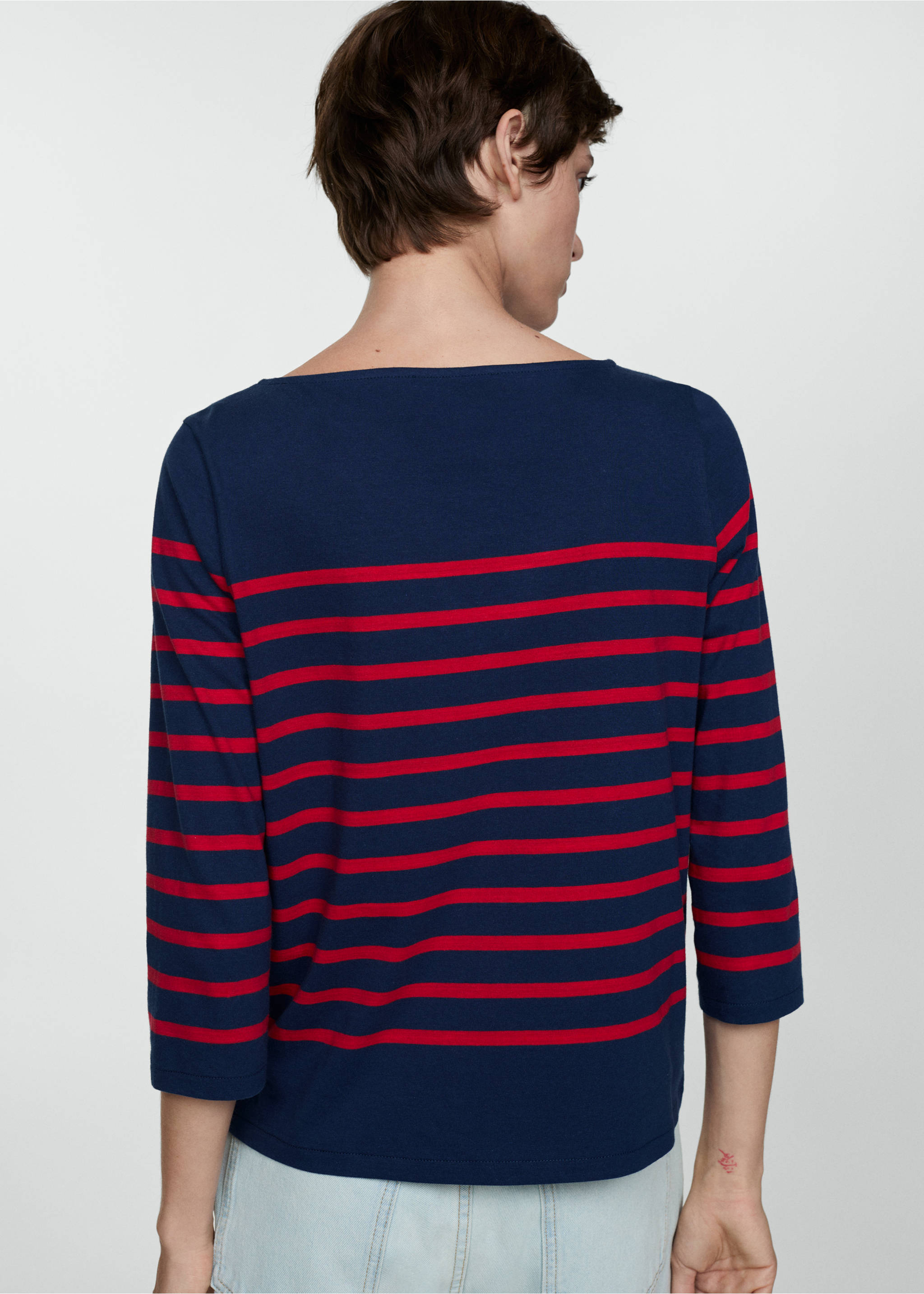 Striped boat-neck t-shirt - Reverse of the article, Dark Navy. Ref: 77064018-00.