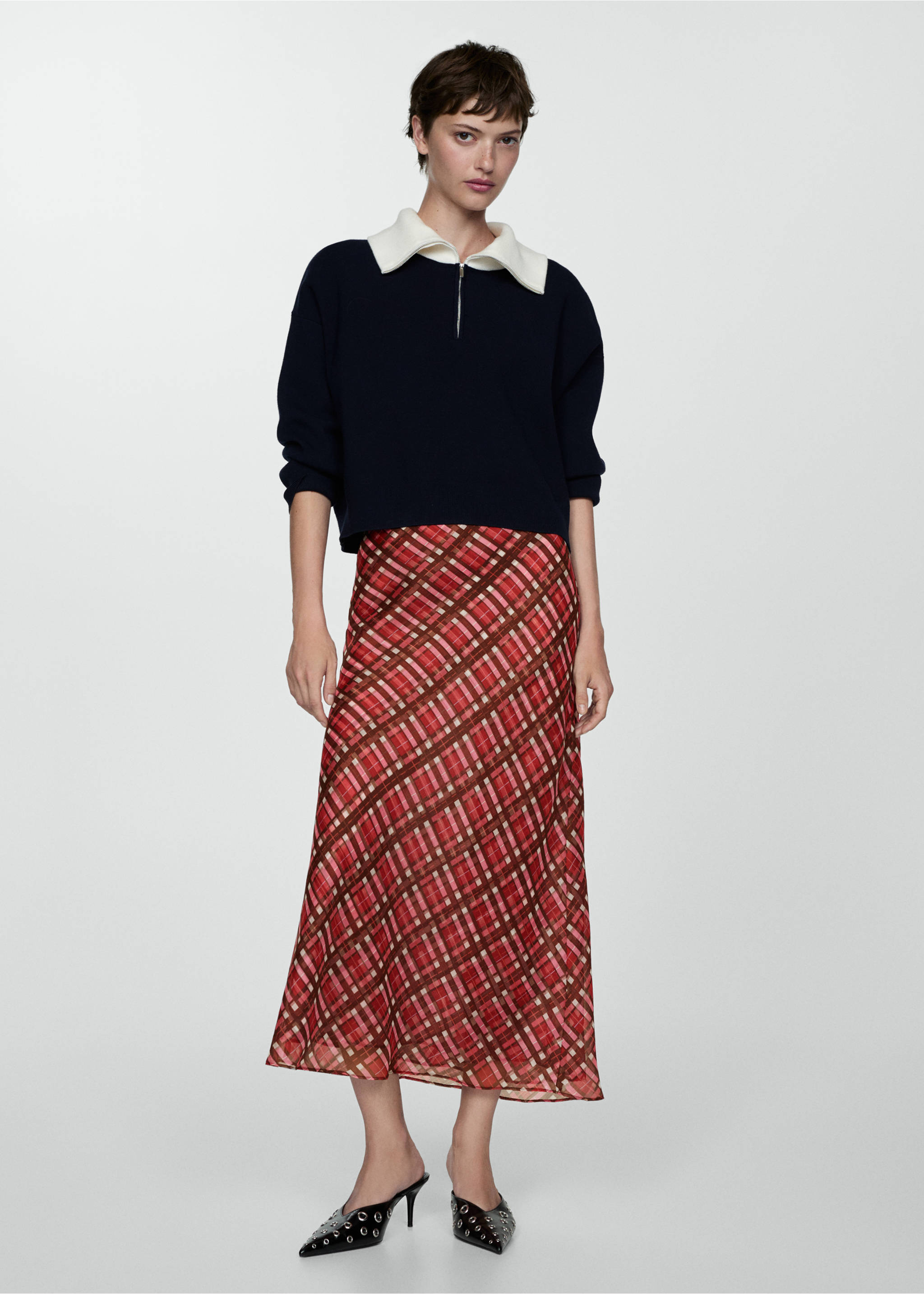 Jupe longue carreaux - Plan général, Grenat. Ref: 77064023-00.
