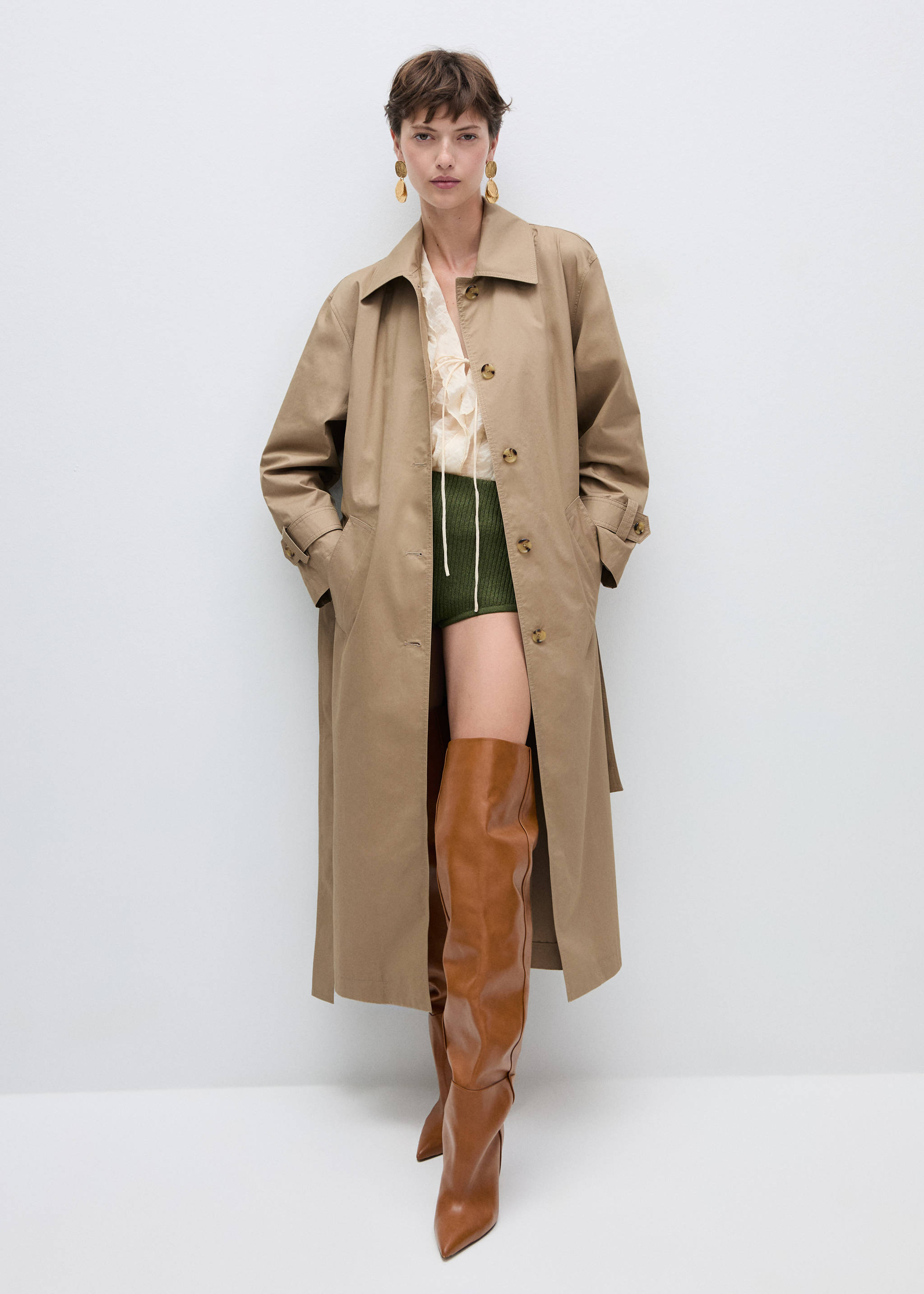 Cotton trench coat with shirt collar - General plane