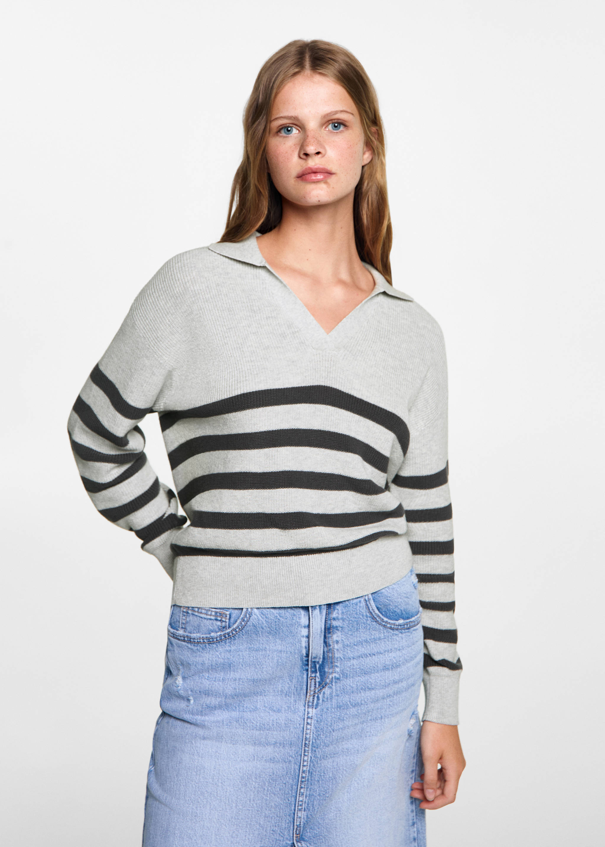 Gestreifter Strickpullover - Mittlere Ansicht