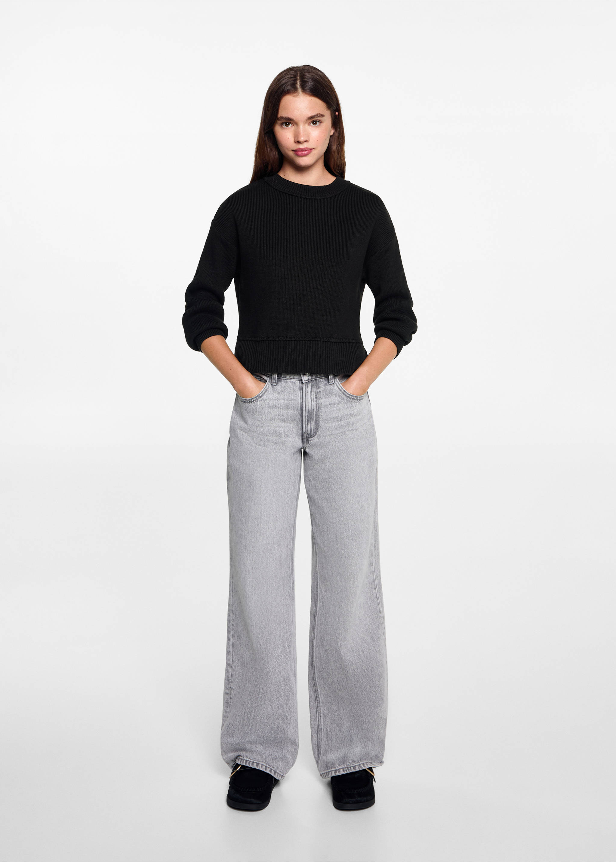 Gebreide trui - Overzichtstekening, Zwart. Ref: 77064040-00.