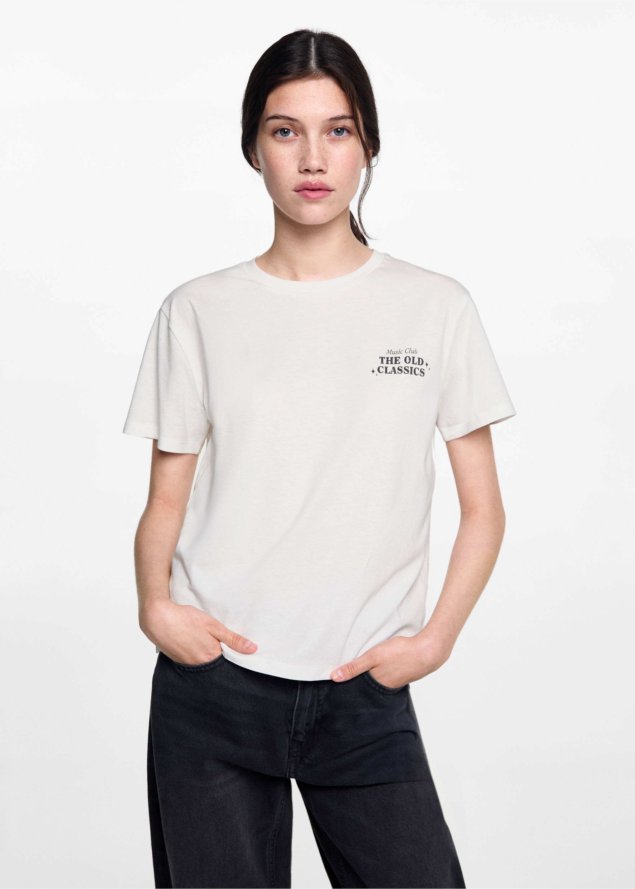 Camiseta estampada algodón - Plano medio, Blanco roto. Ref: 77064041-00.