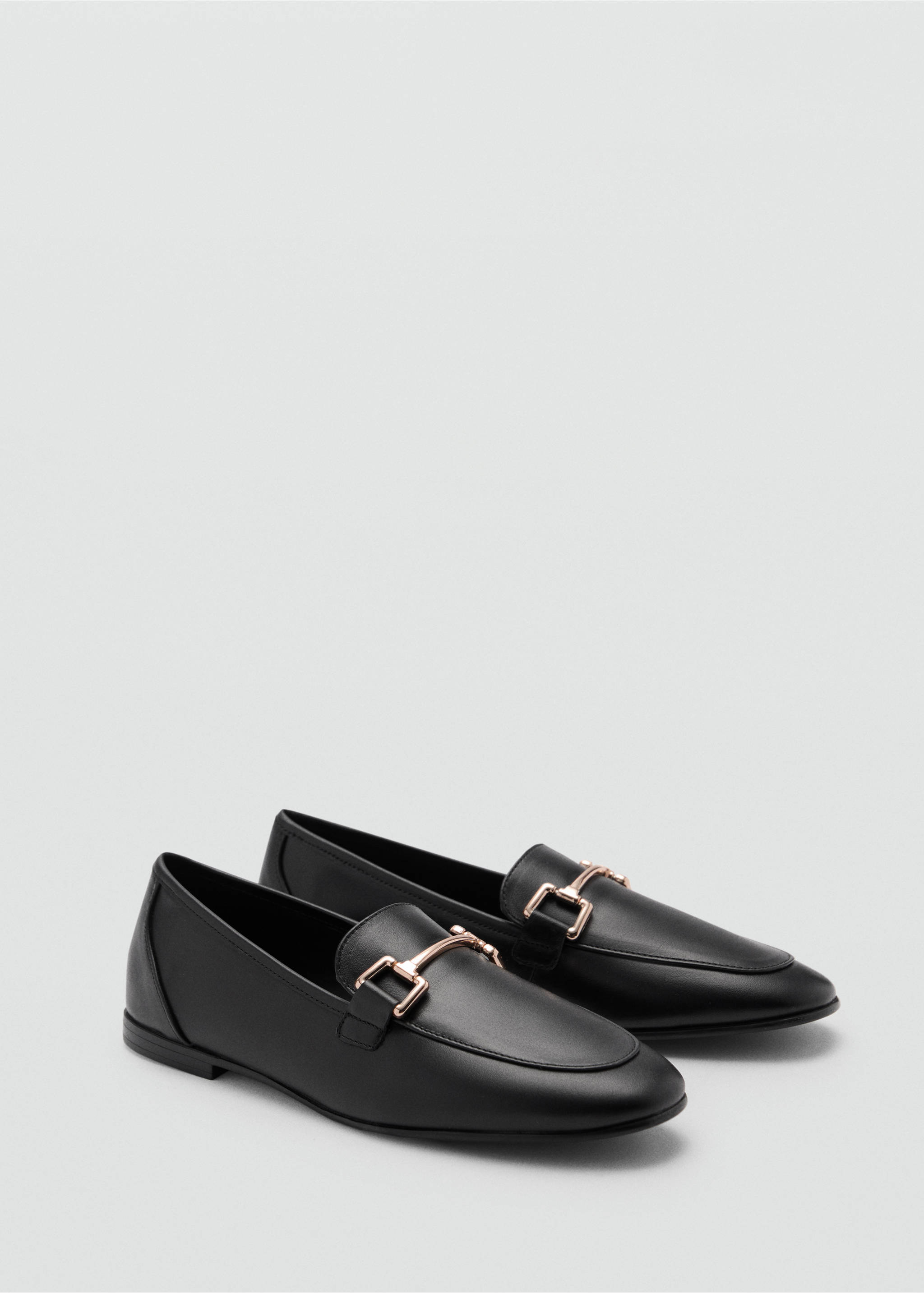 Leather loafers with metallic detail - Medium plane, Black. Ref: 77064047-00.