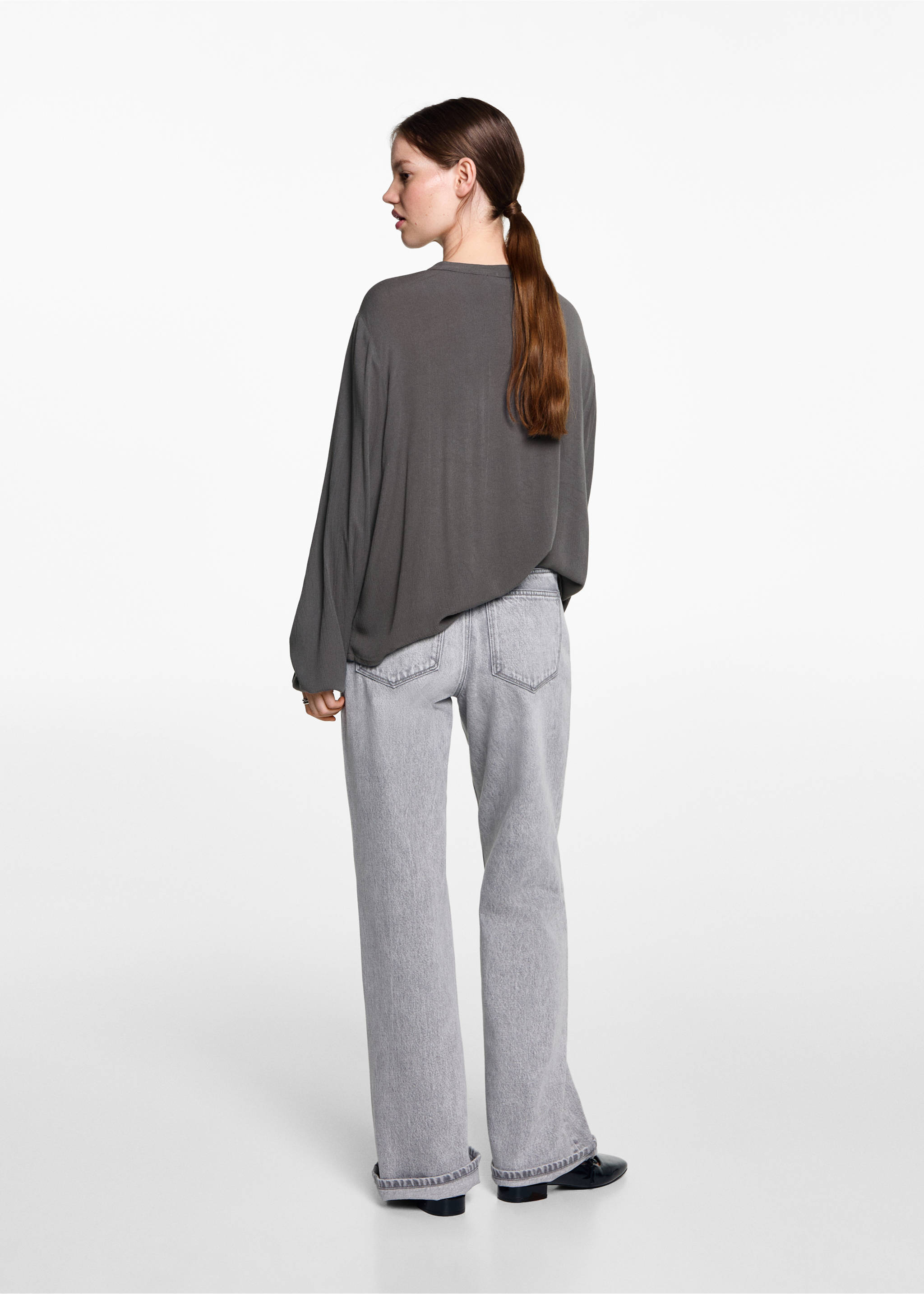 Fluid blouse with neck tie - Reverse of the article, Green. Ref: 77064050-00.