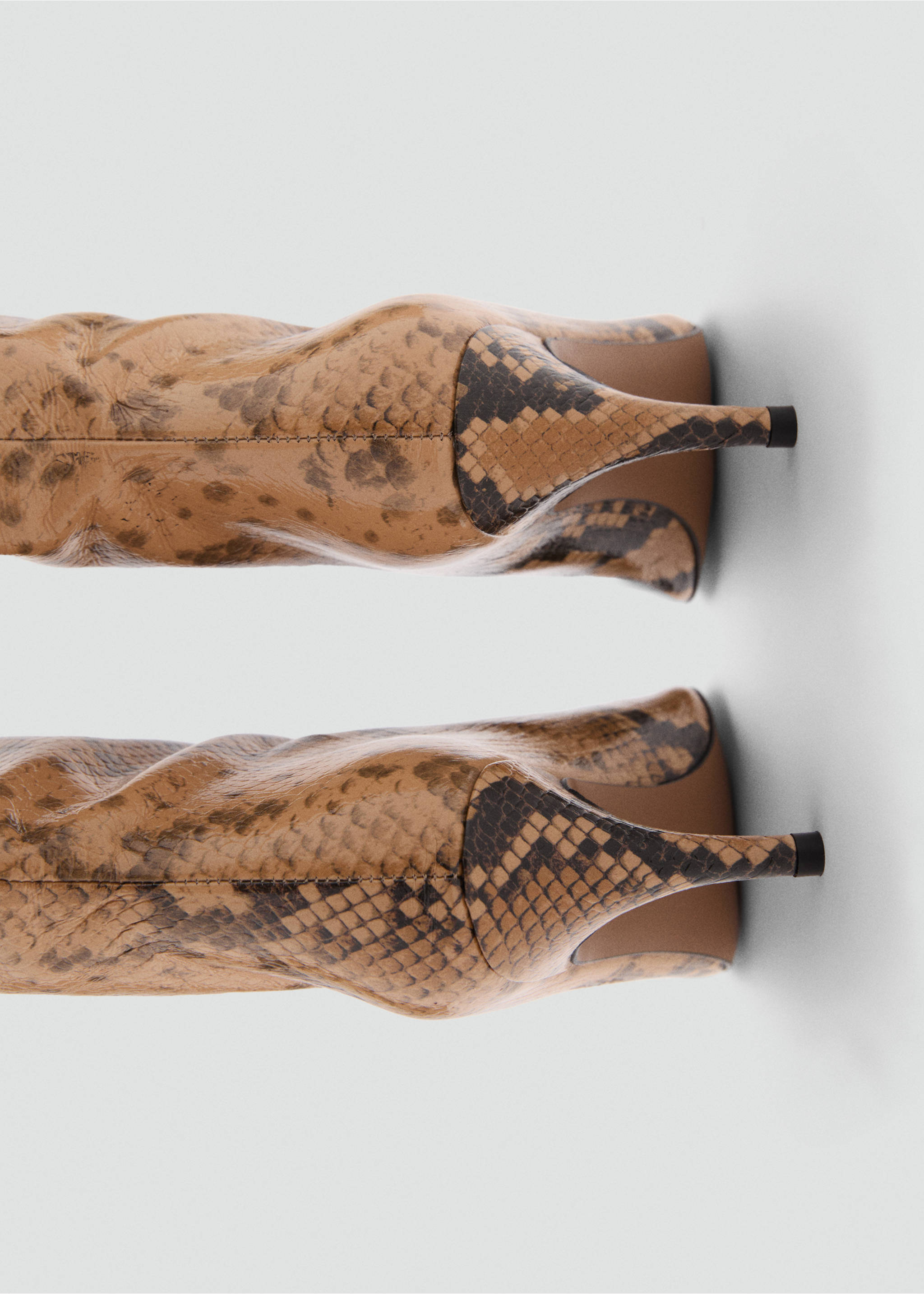 Knee-high leather boots with snake print - Details of the article 3, Beige. Ref: 77064067-00.