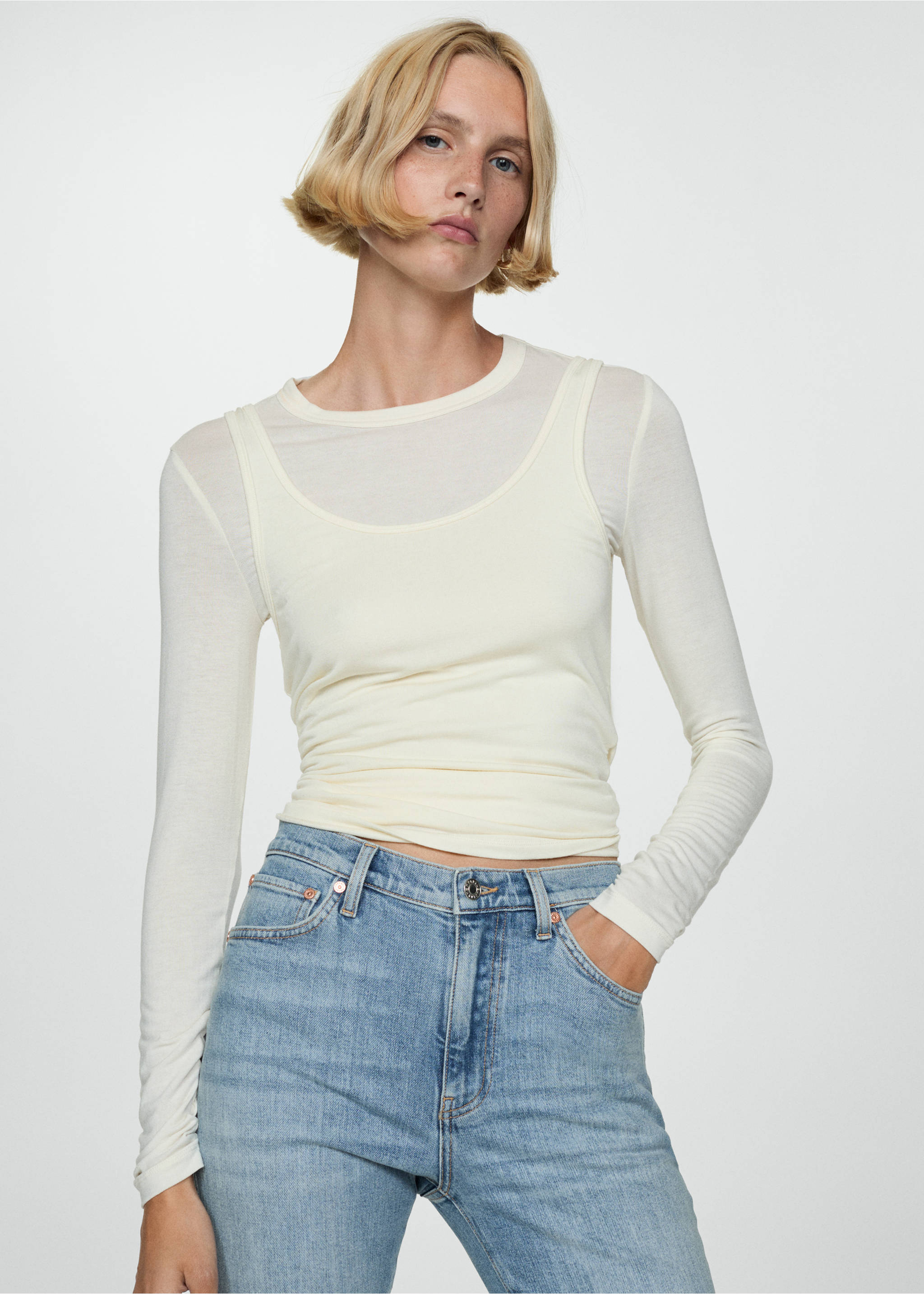 Claudia slim-fit cropped jeans - Details of the article 1, Medium Blue. Ref: 77064069-00.