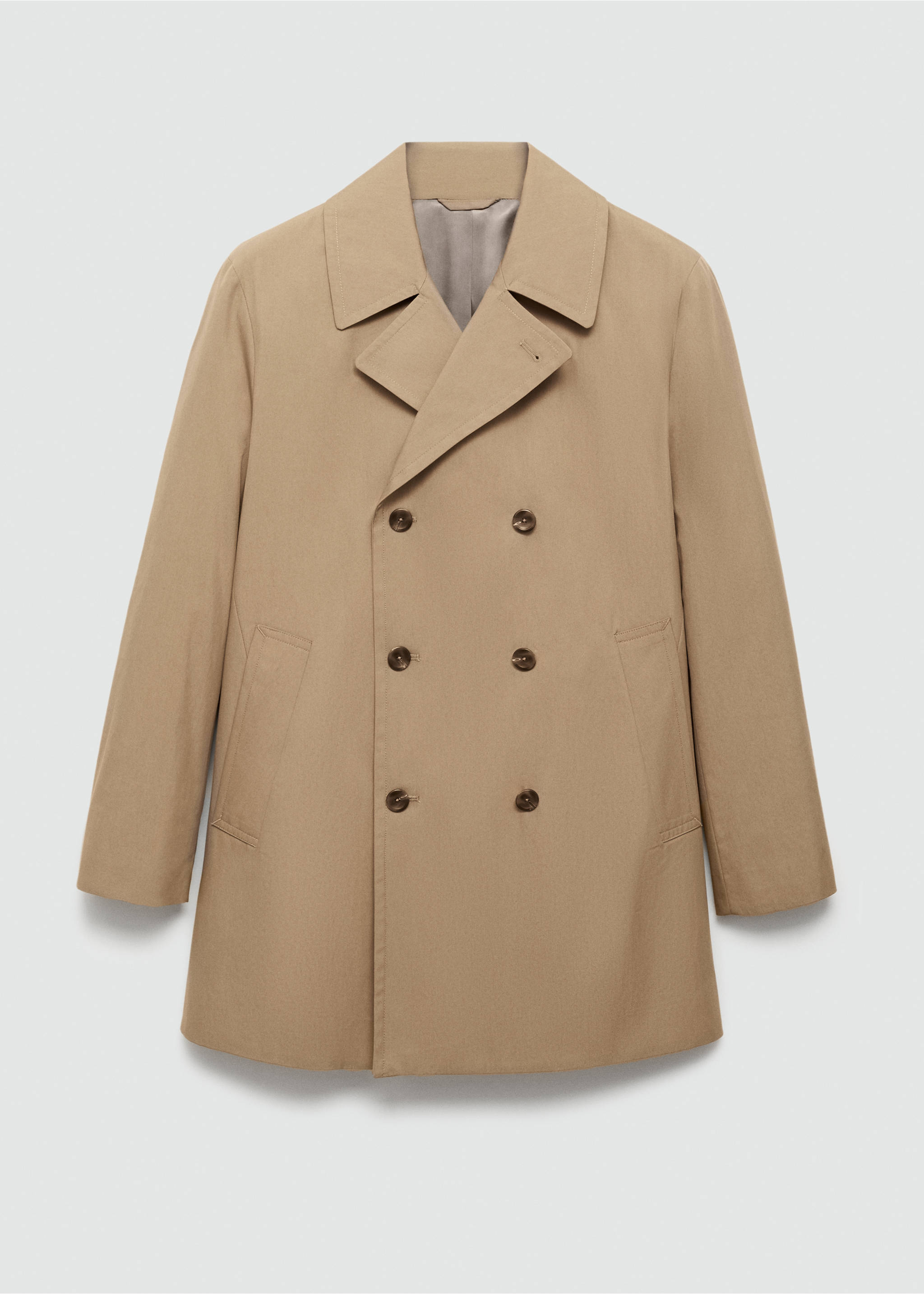 Kurzer Baumwoll-Trenchcoat - Artikel ohne Model, Mittelbraun. Ref: 77064432-00.