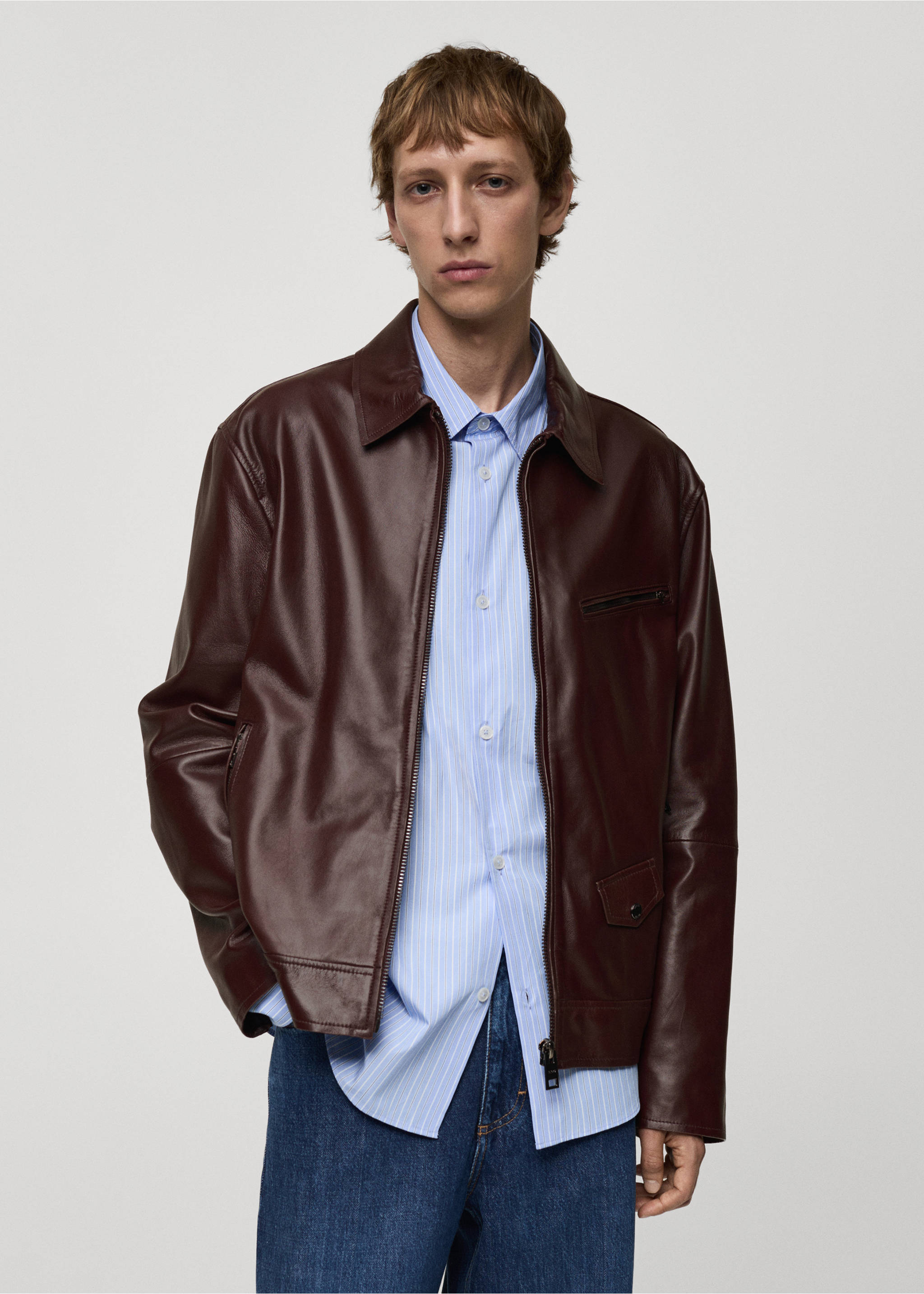 100% nappa leather jacket - Medium plane, Burgundy. Ref: 77064434-00.
