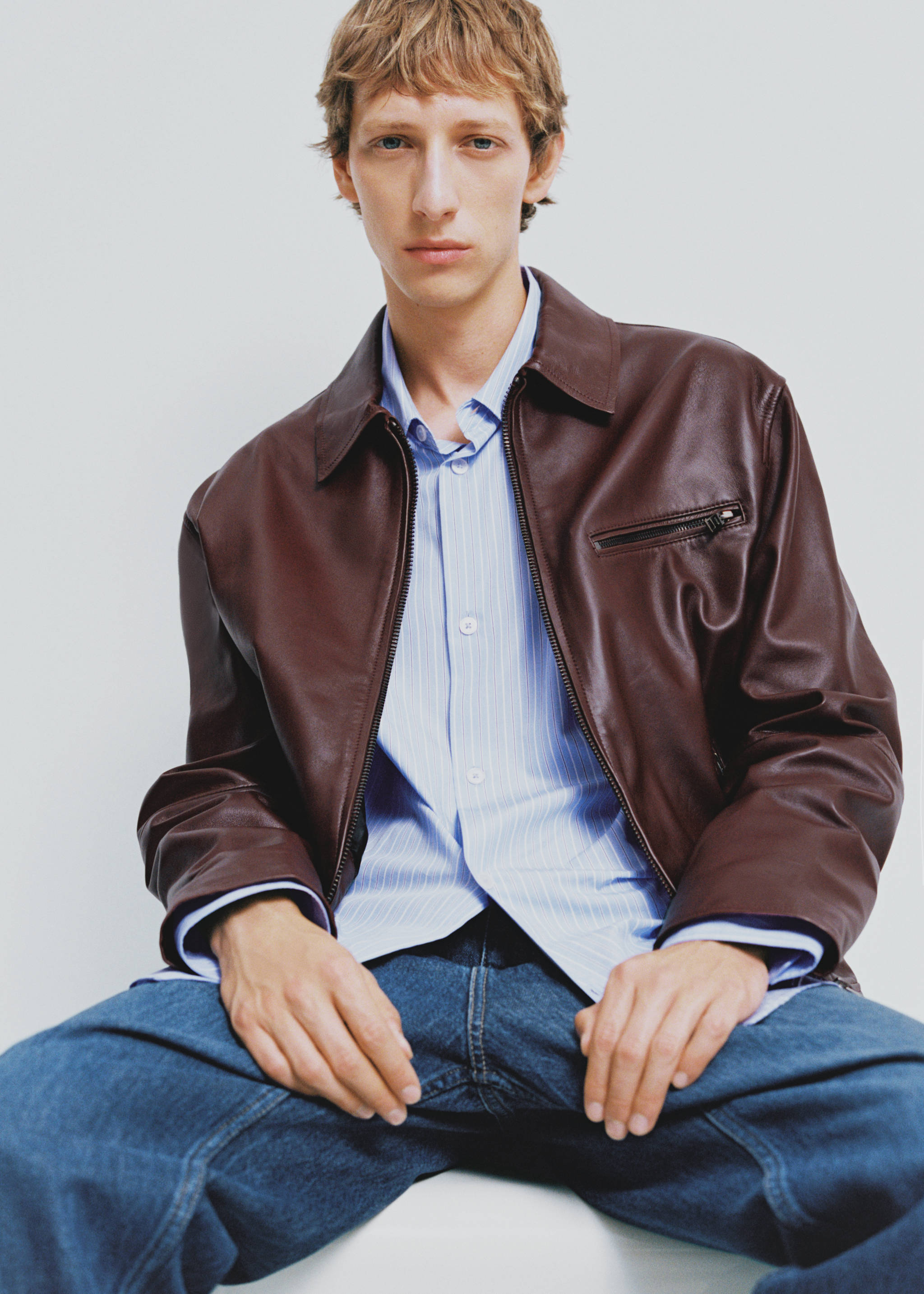 100% nappa leather jacket - Details of the article 3, Burgundy. Ref: 77064434-00.