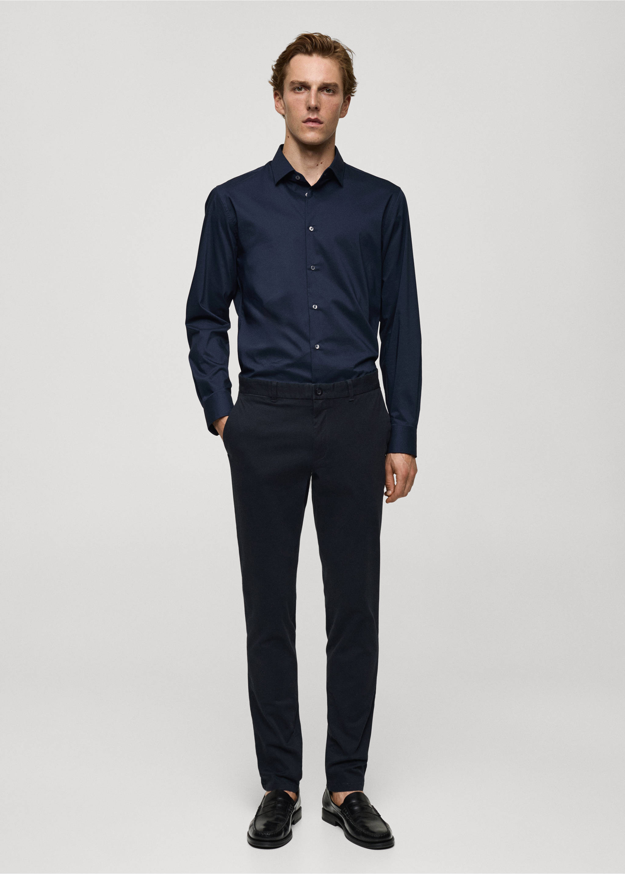 Regular-fit stretch cotton shirt - General plane, Dark Navy. Ref: 77064436-00.