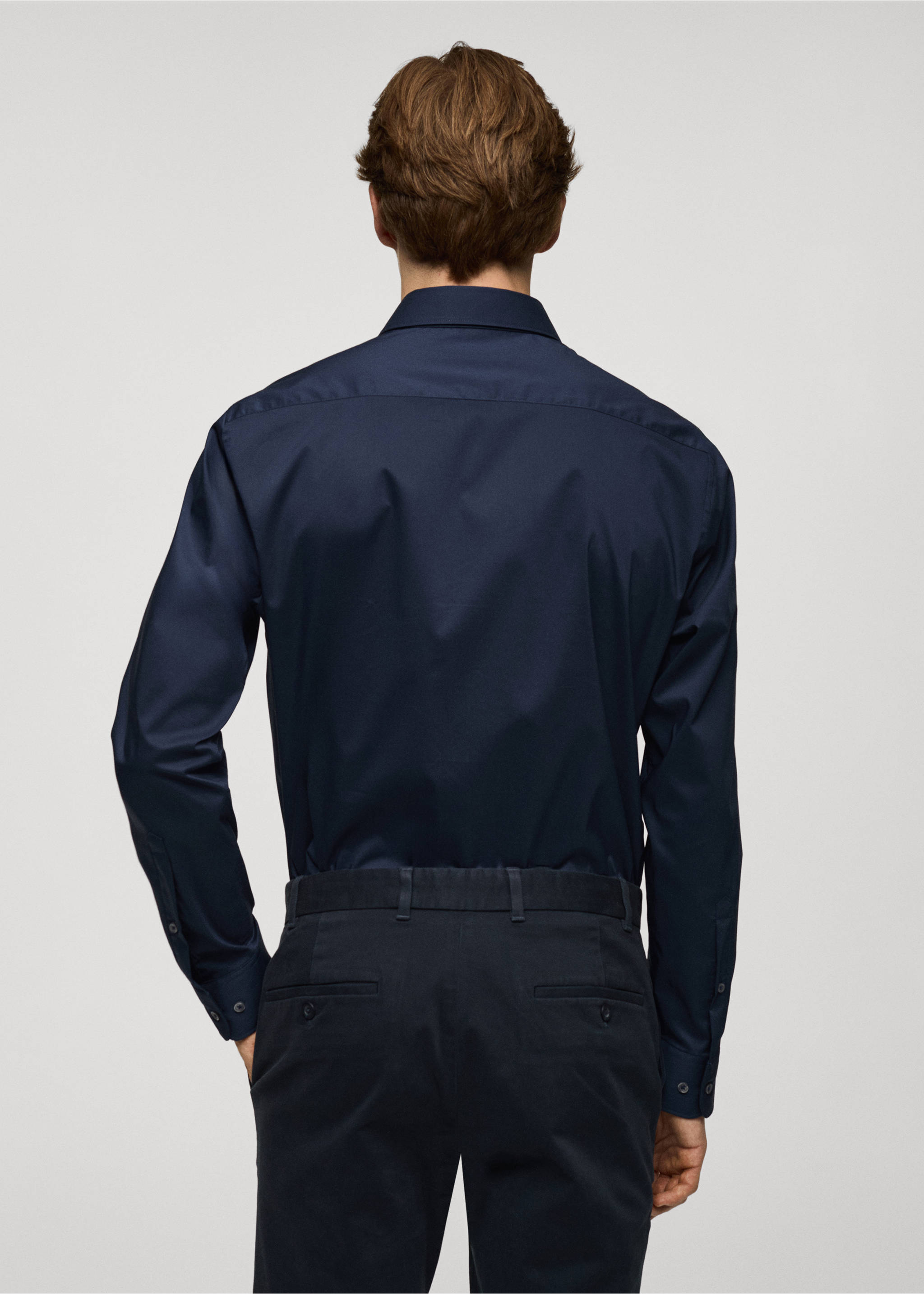 Regular-fit stretch cotton shirt - Reverse of the article, Dark Navy. Ref: 77064436-00.