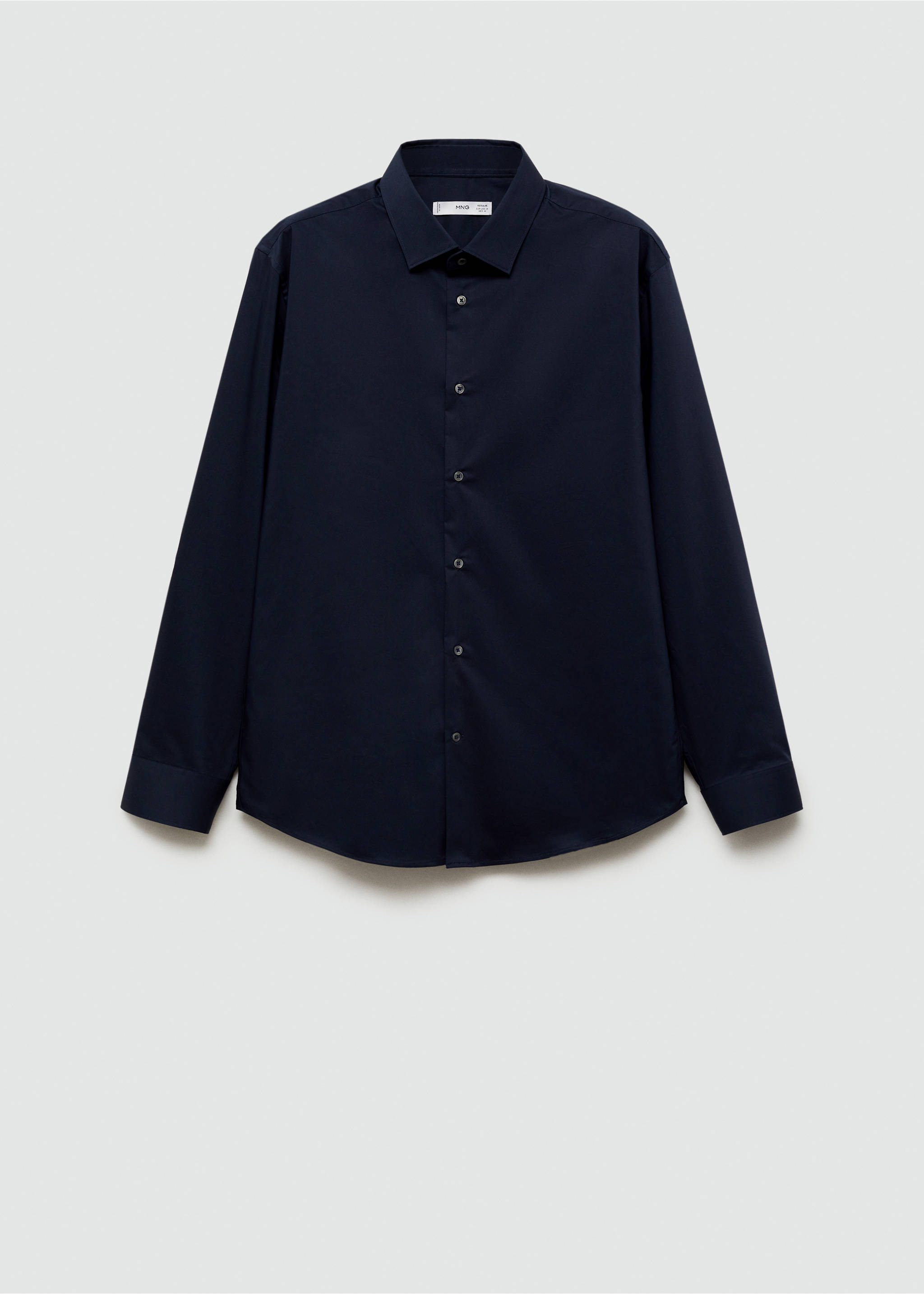 Regular-fit stretch cotton shirt - Article without model, Dark Navy. Ref: 77064436-00.