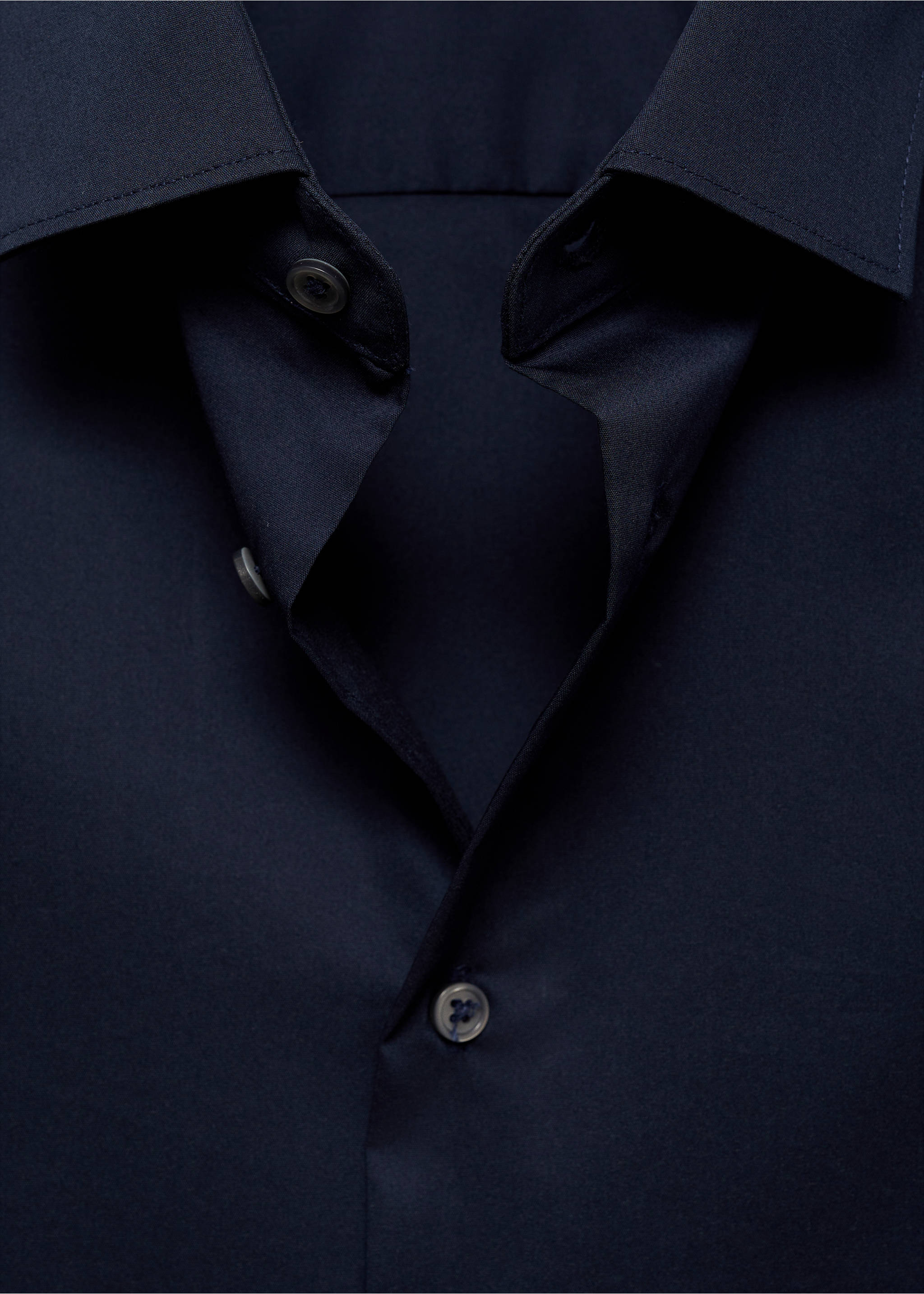 Regular-fit stretch cotton shirt - Details of the article 8, Dark Navy. Ref: 77064436-00.