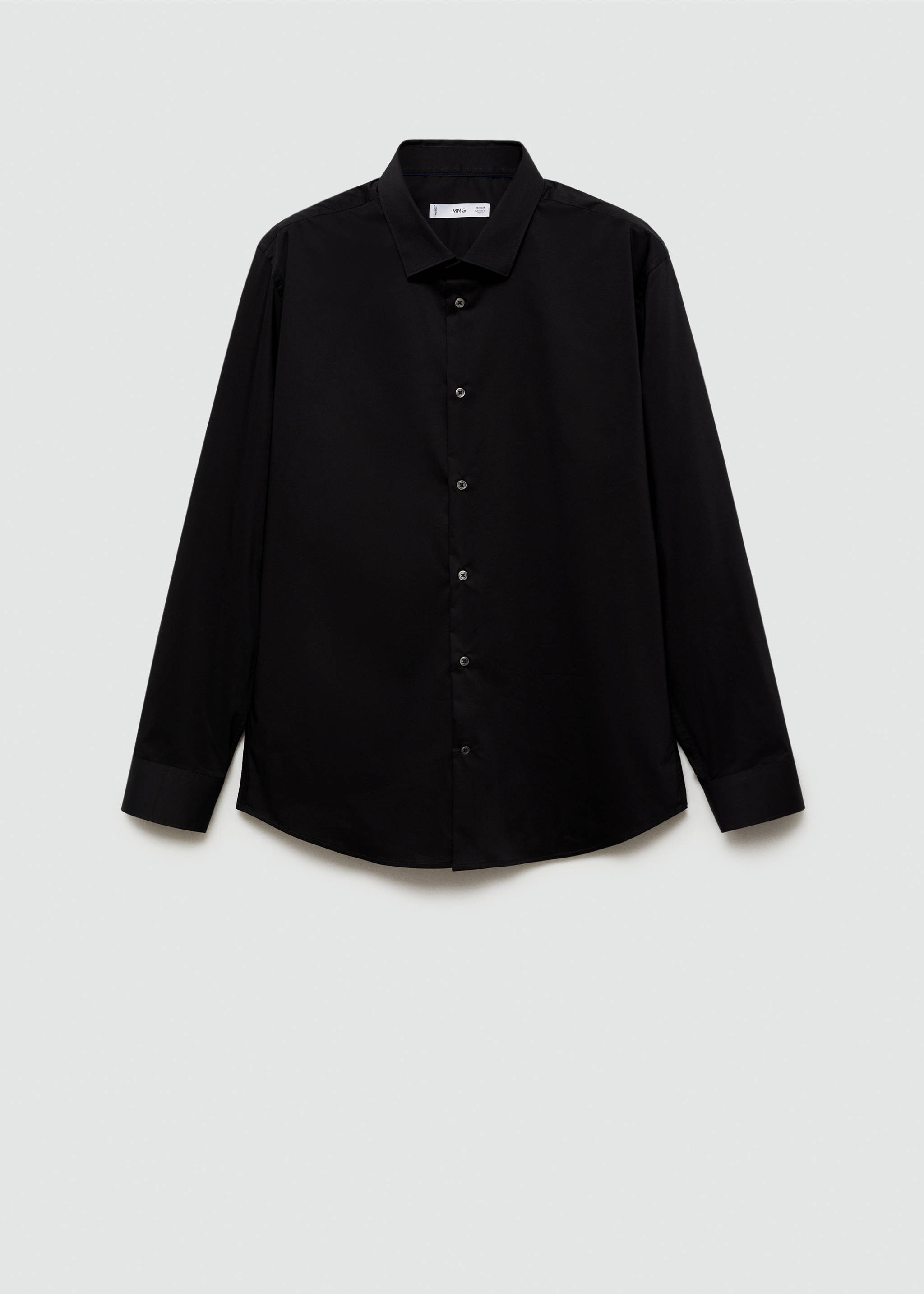 Regular-fit stretch cotton shirt - Article without model, Black. Ref: 77064436-00.