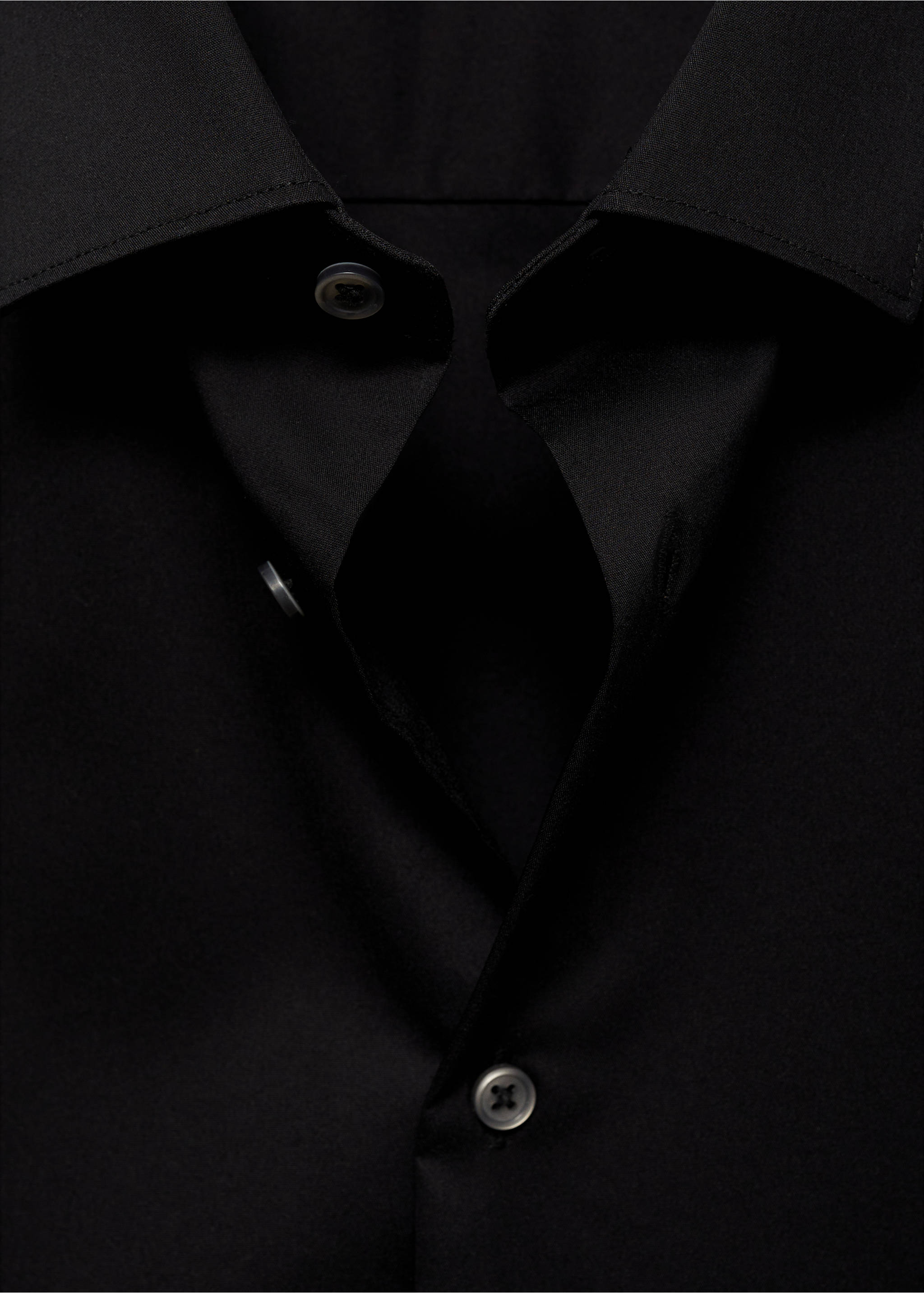 Regular-fit stretch cotton shirt - Details of the article 8, Black. Ref: 77064436-00.