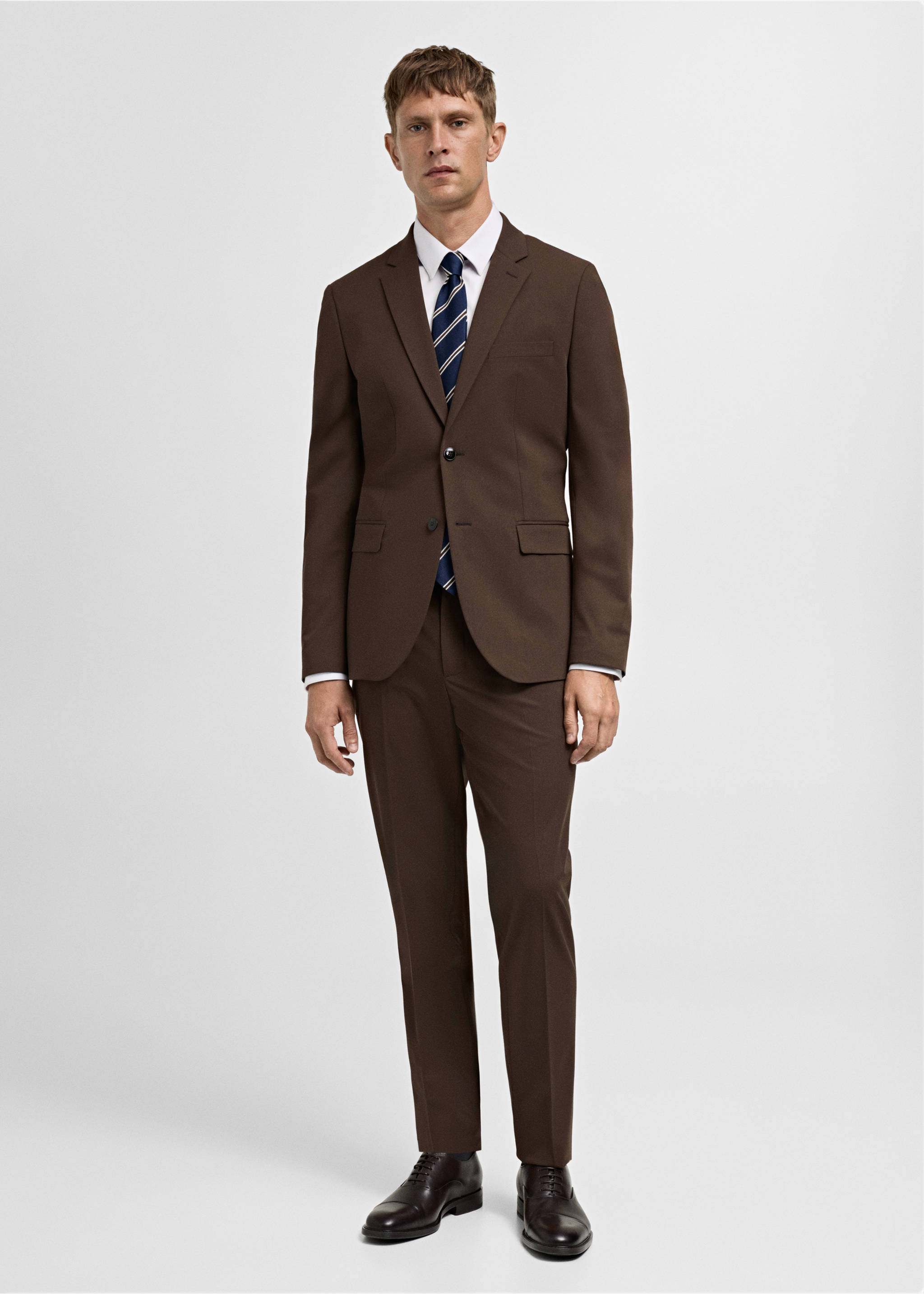 Super slim-fit suit jacket in stretch fabric - General plane, Tobacco Brown. Ref: 77064439-00.