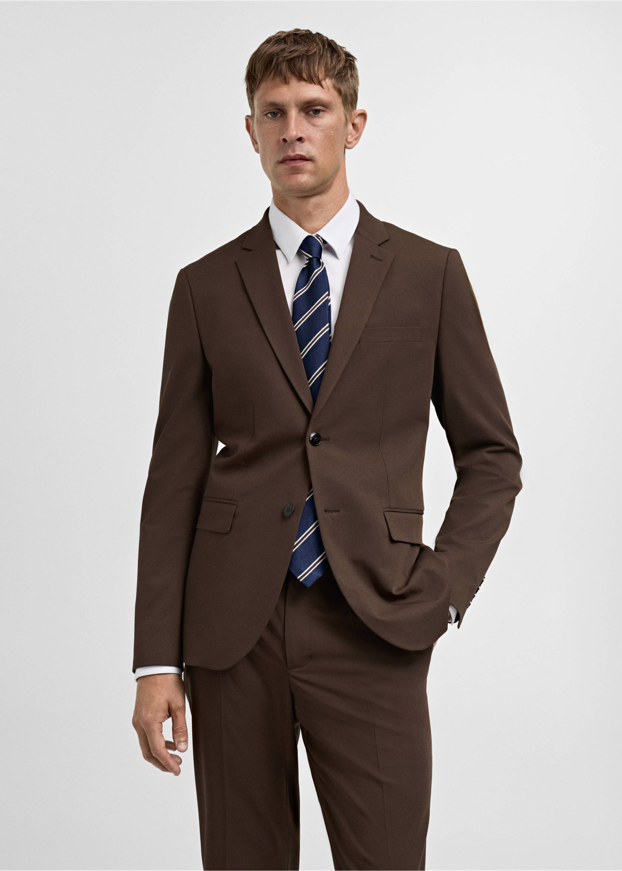 Super slim-fit suit jacket in stretch fabric - Medium plane, Tobacco Brown. Ref: 77064439-00.