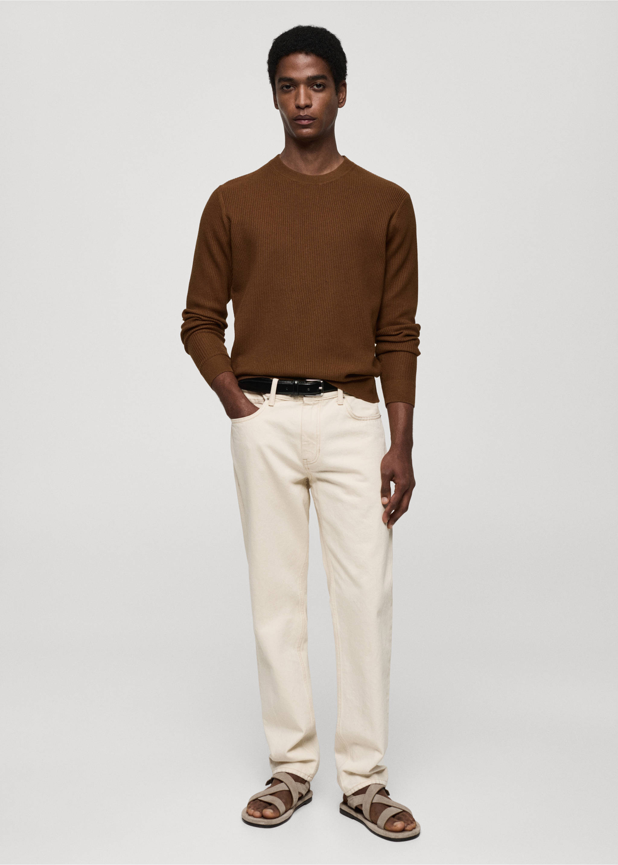 Rippstrickpullover aus Baumwolle - Allgemeine Ansicht, Kaffeebraun. Ref: 77064443-00.