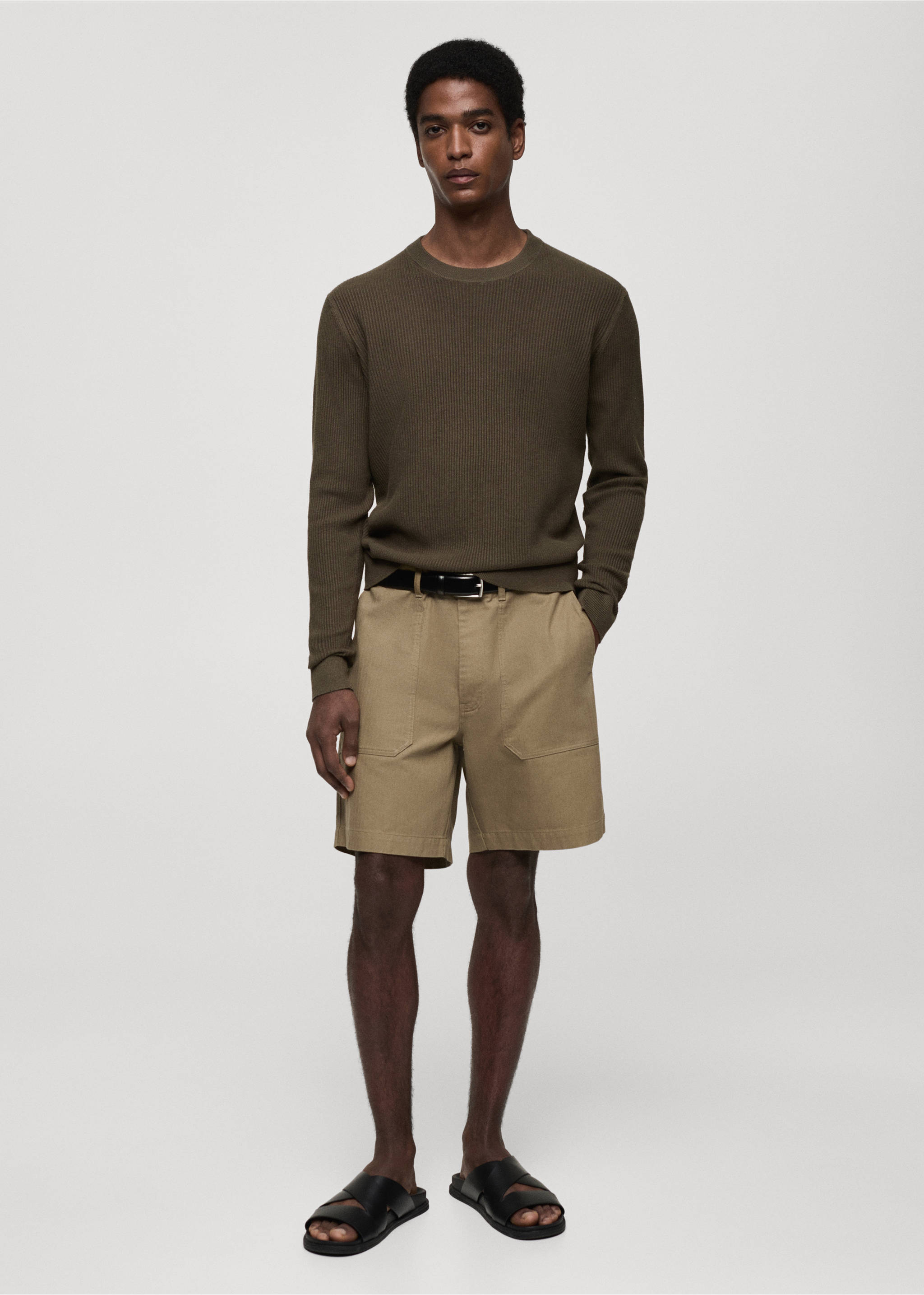 Ribbed cotton knitted sweater - General plane, Khaki. Ref: 77064443-00.