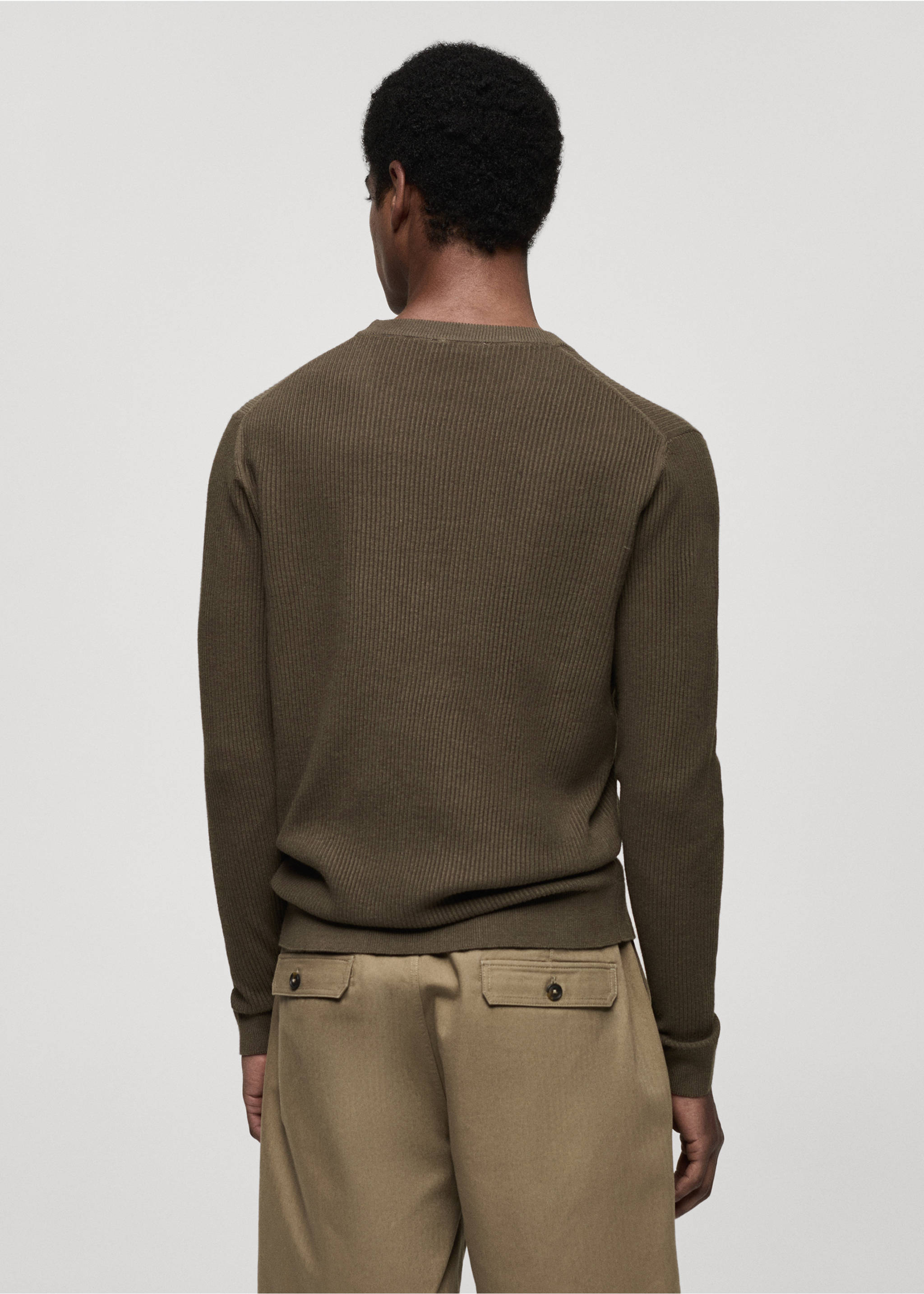 Ribbed cotton knitted sweater - Reverse of the article, Khaki. Ref: 77064443-00.