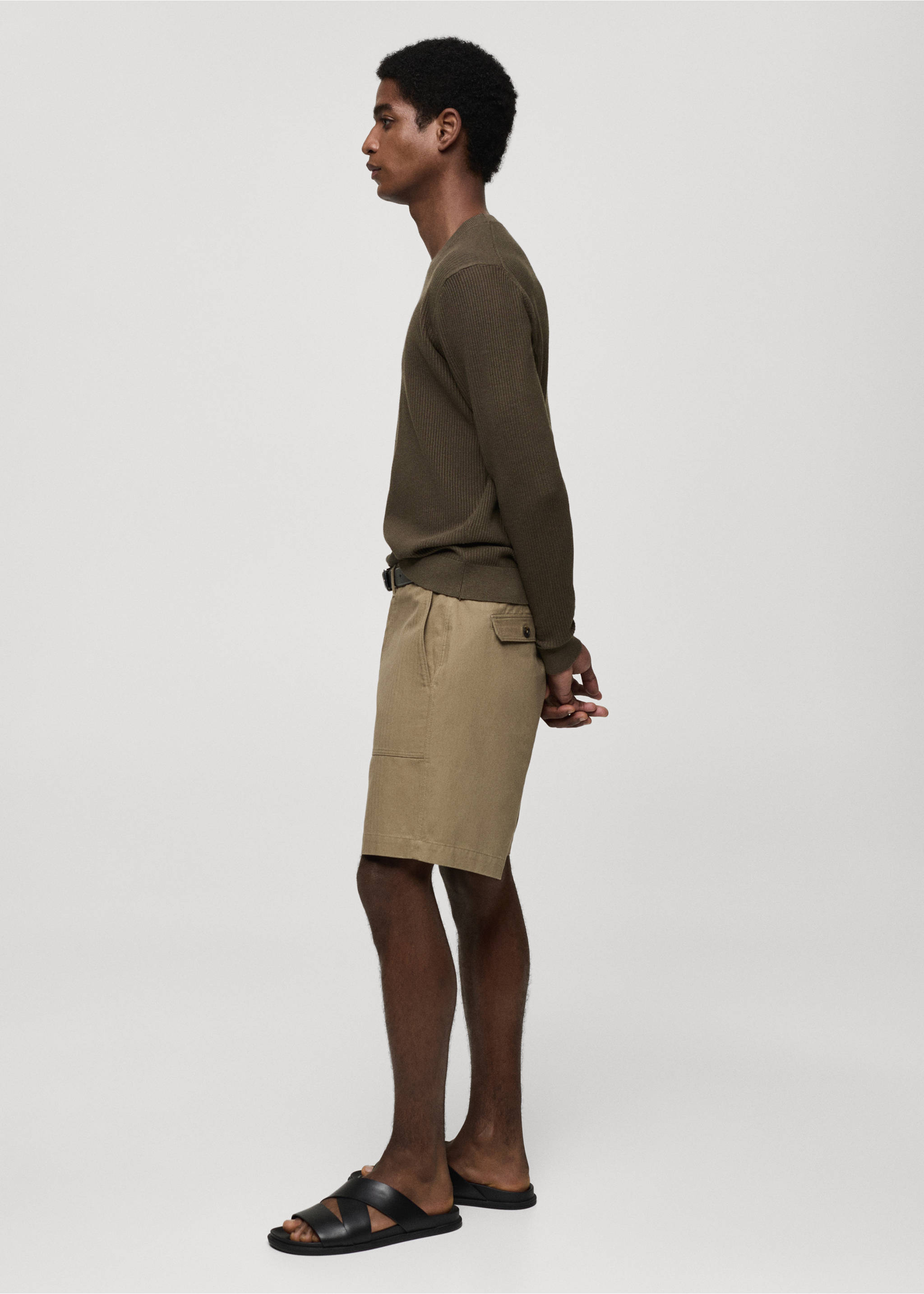 Ribbed cotton knitted sweater - Details of the article 2, Khaki. Ref: 77064443-00.