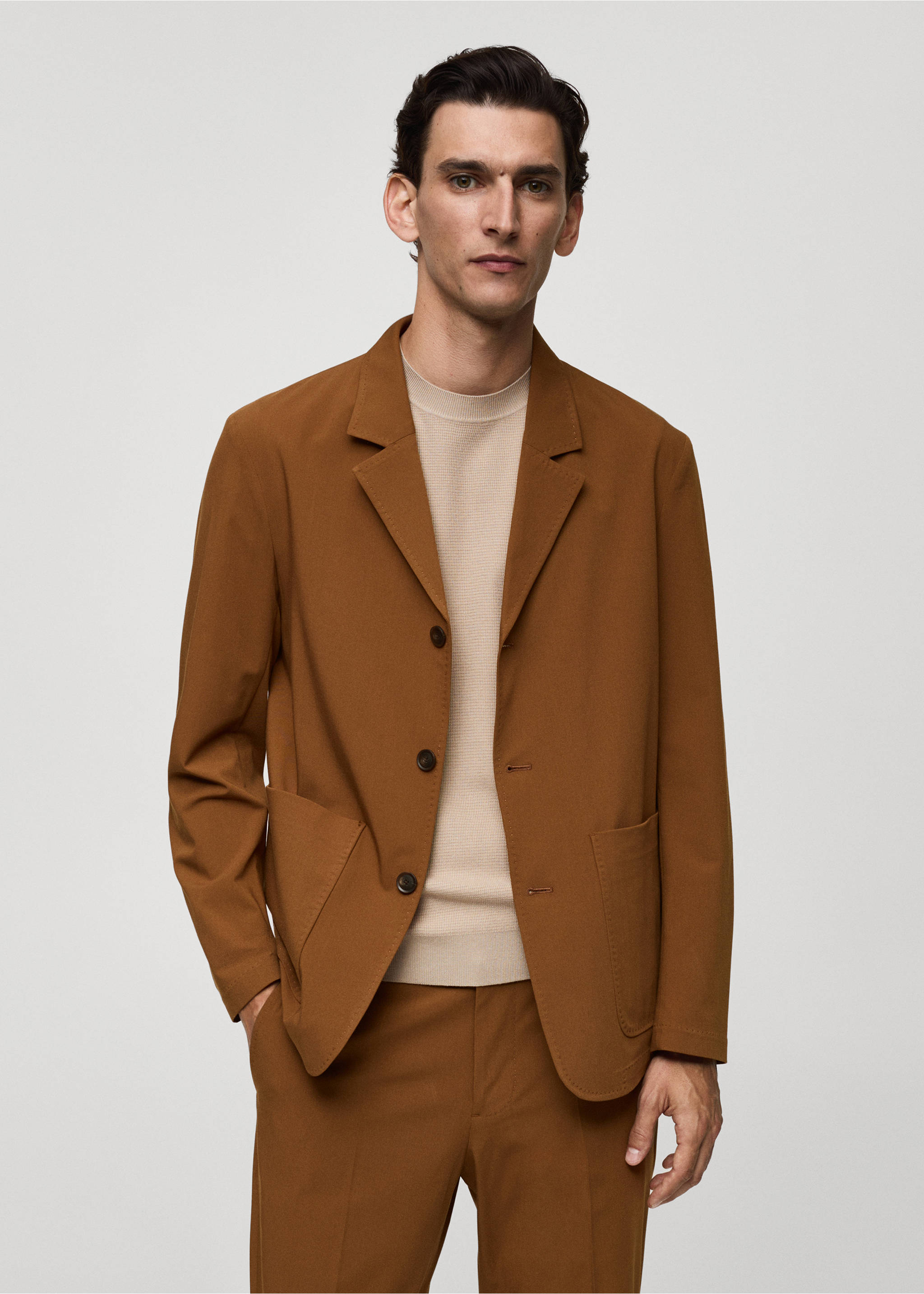 Slim-fit suit jacket with pockets - Medium plane, Burnt Orange. Ref: 77064444-00.